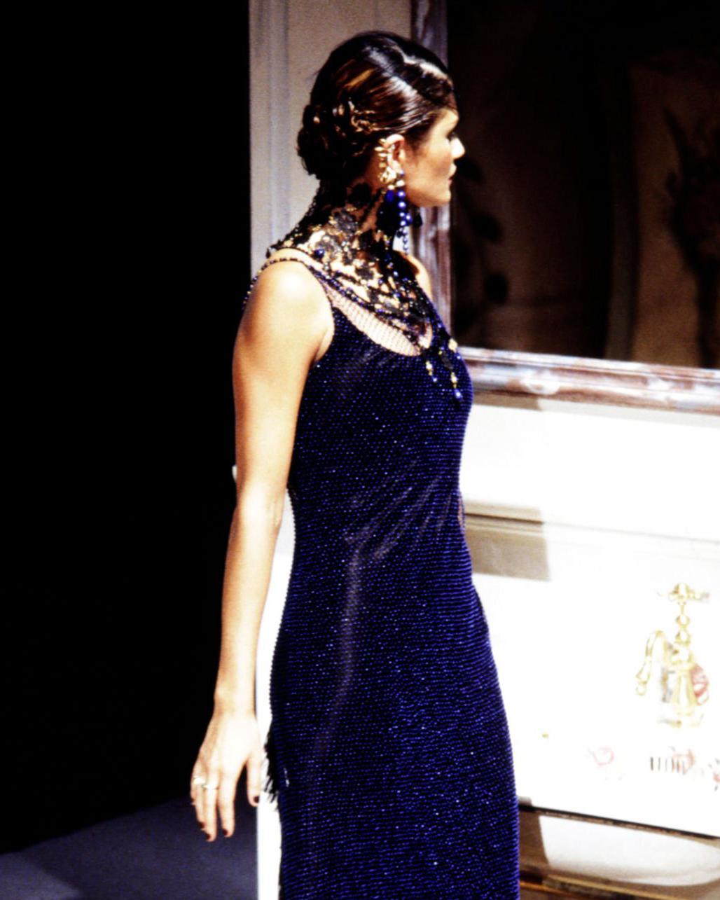 Christian Dior by John Galliano Beaded Net Evening Dress with Fringe, SS 1998 15