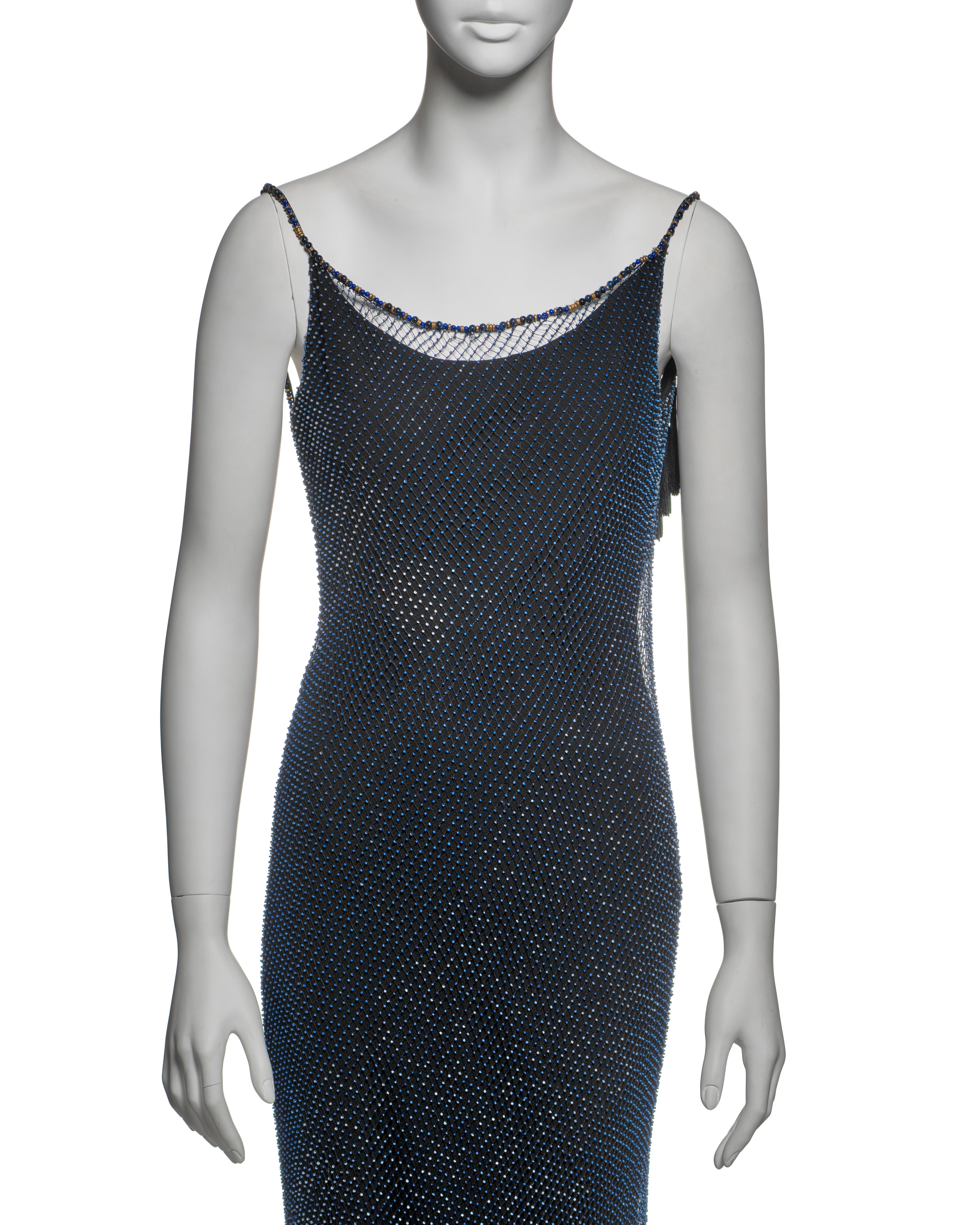 Women's Christian Dior by John Galliano Beaded Net Evening Dress with Fringe, SS 1998