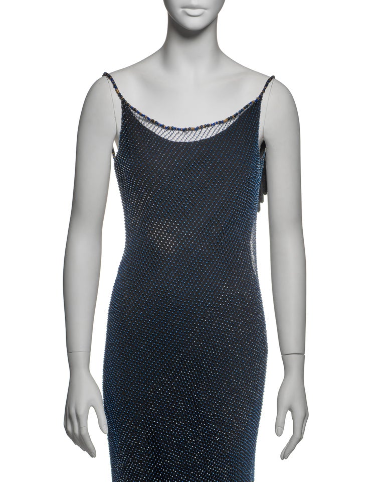 Christian Dior by John Galliano Beaded Net Evening Dress with Fringe, SS  1998 For Sale at 1stDibs