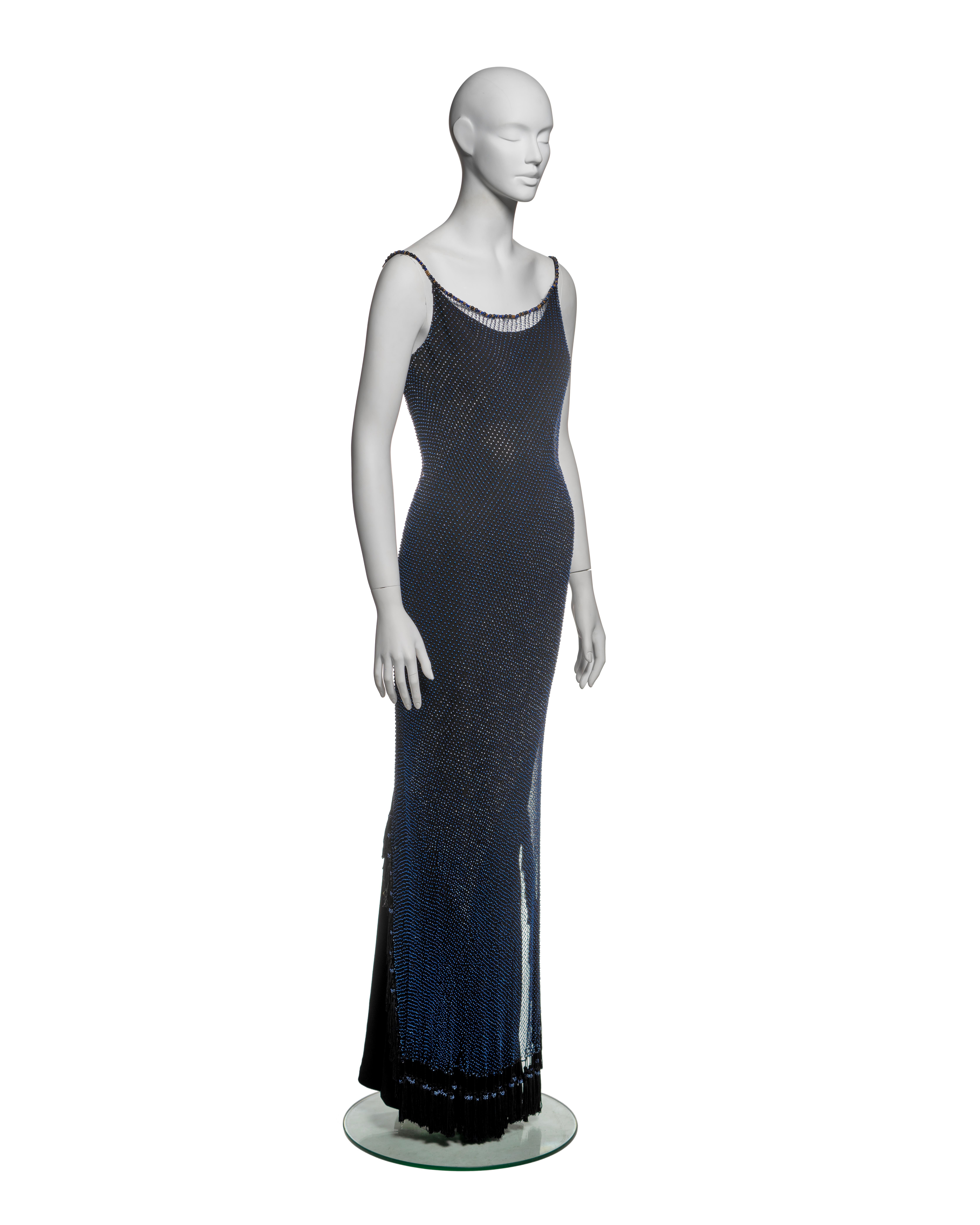Christian Dior by John Galliano Beaded Net Evening Dress with Fringe, SS 1998 1