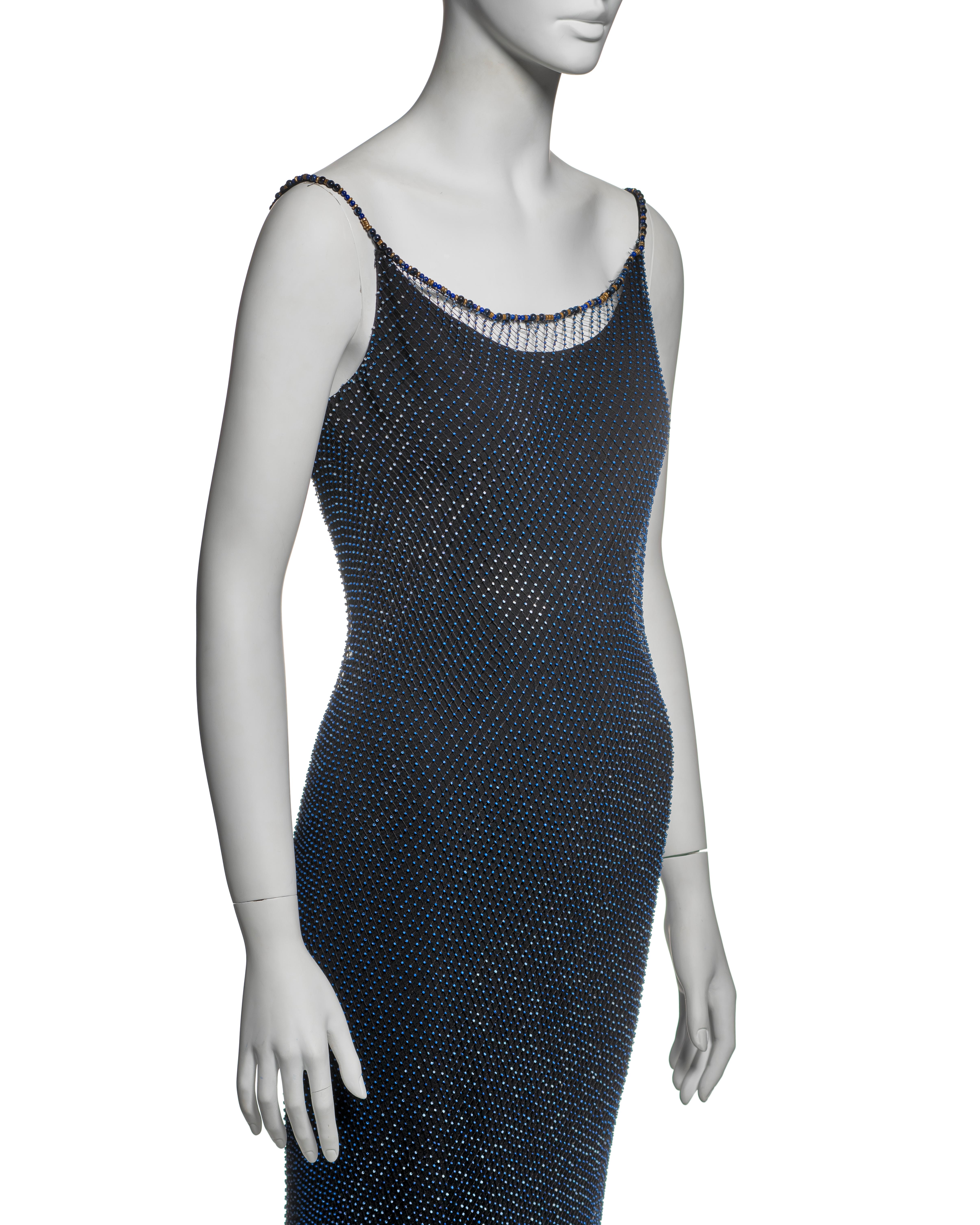 Christian Dior by John Galliano Beaded Net Evening Dress with Fringe, SS 1998 3