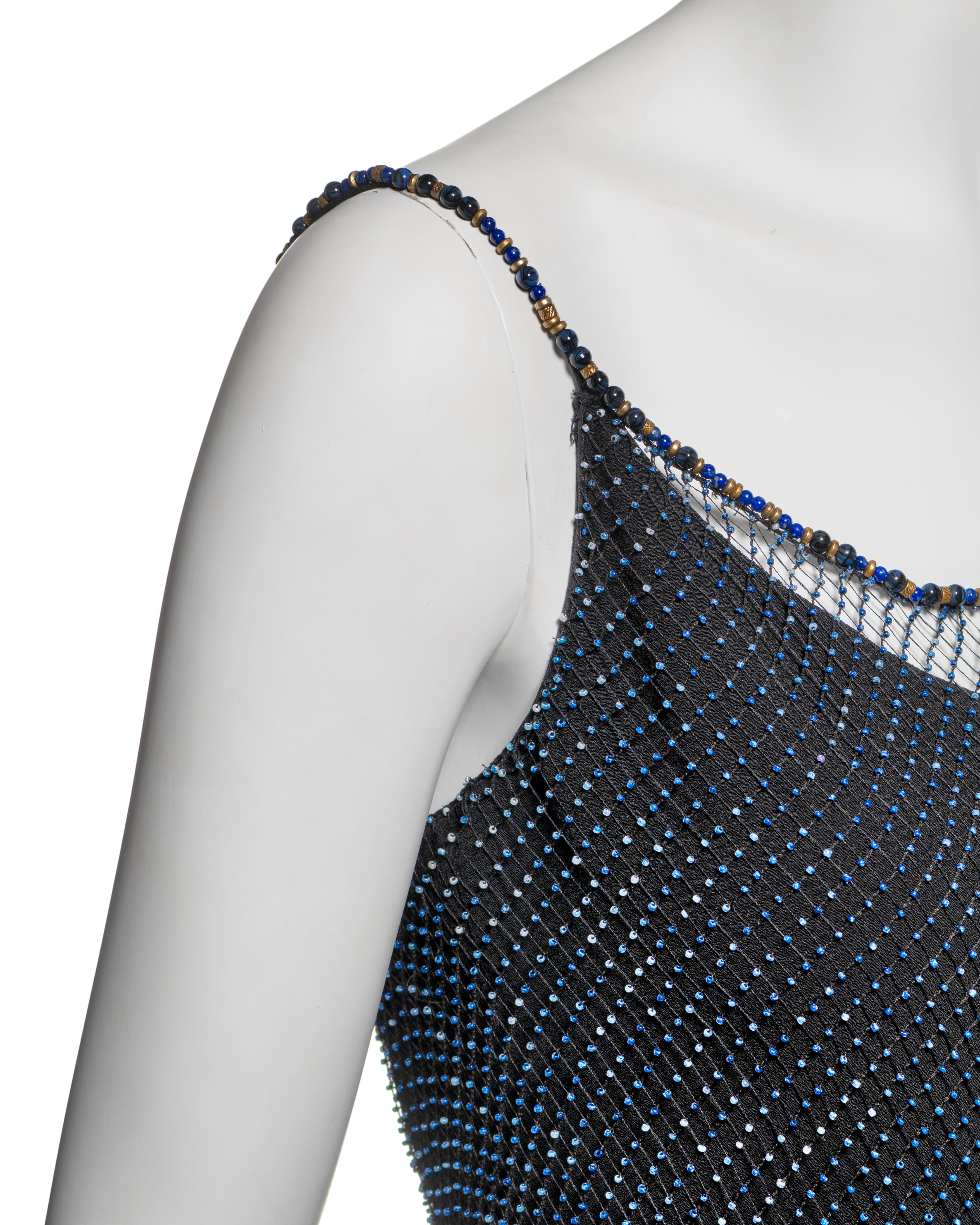 Christian Dior by John Galliano Beaded Net Evening Dress with Fringe, SS 1998 4