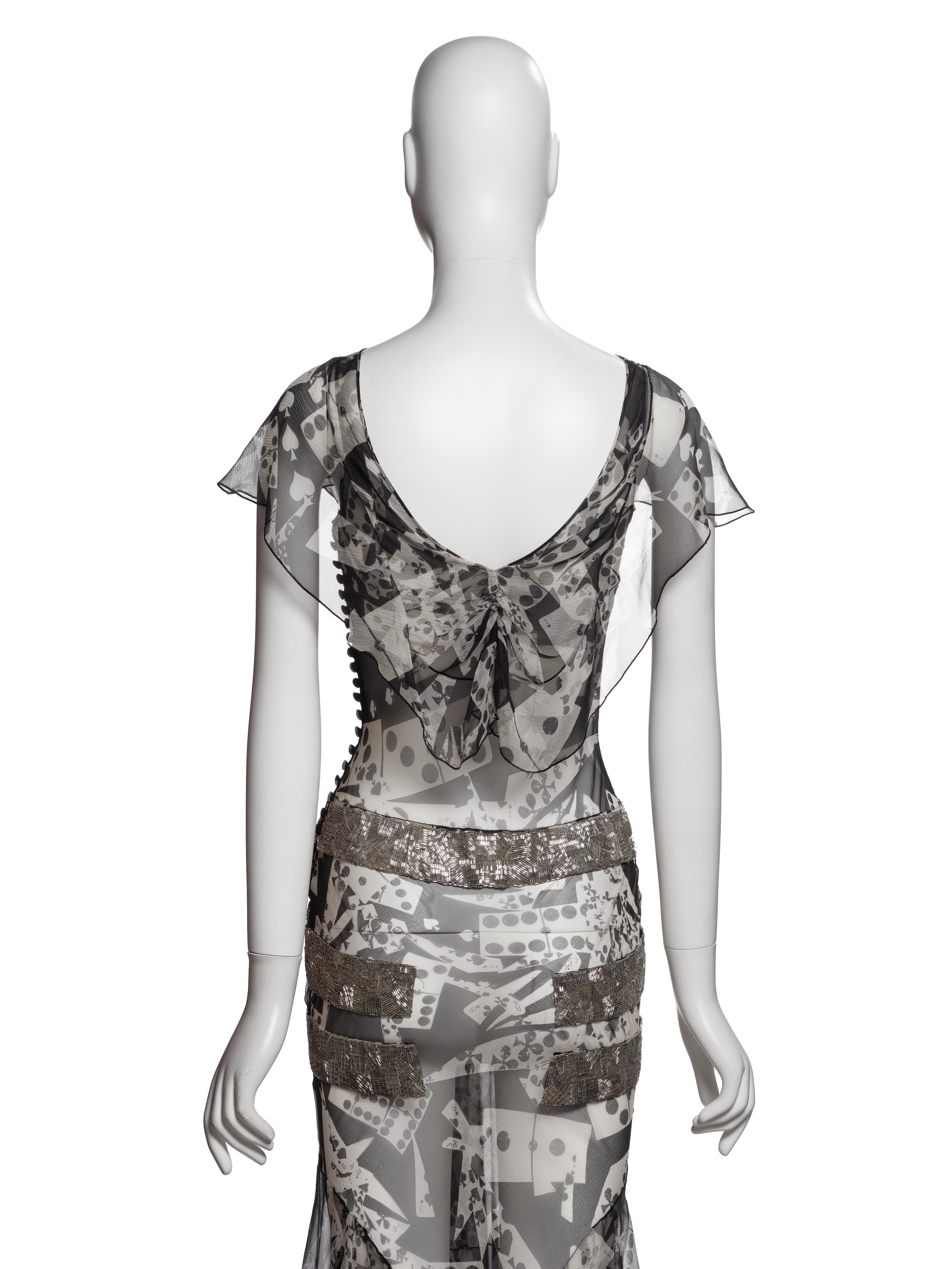 Christian Dior for John Galliano Perlenbesetztes Seidenkleid mit 'Spielkarten'-Druck, FW 2001 im Angebot 5