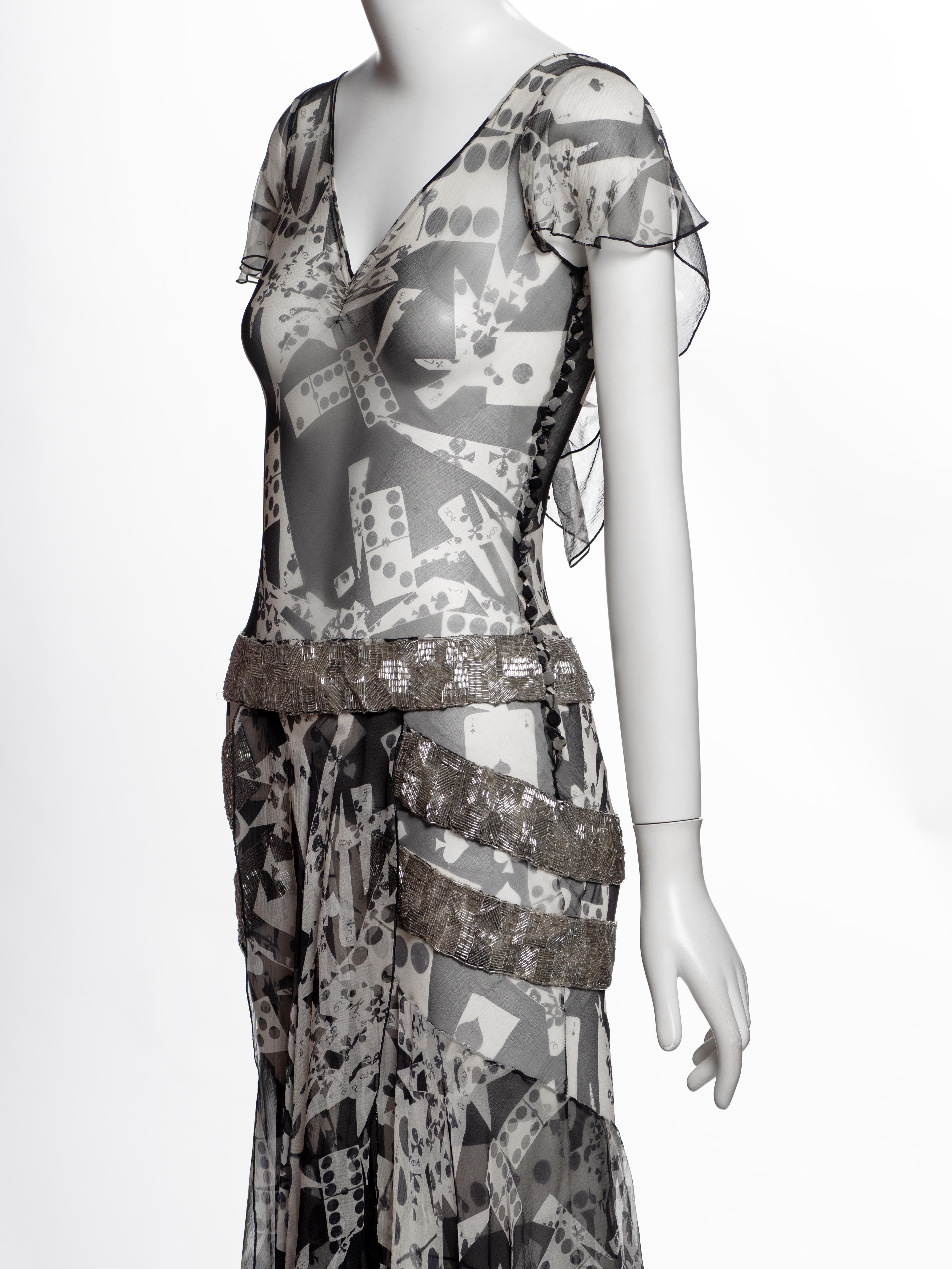 Christian Dior for John Galliano Perlenbesetztes Seidenkleid mit 'Spielkarten'-Druck, FW 2001 im Angebot 7