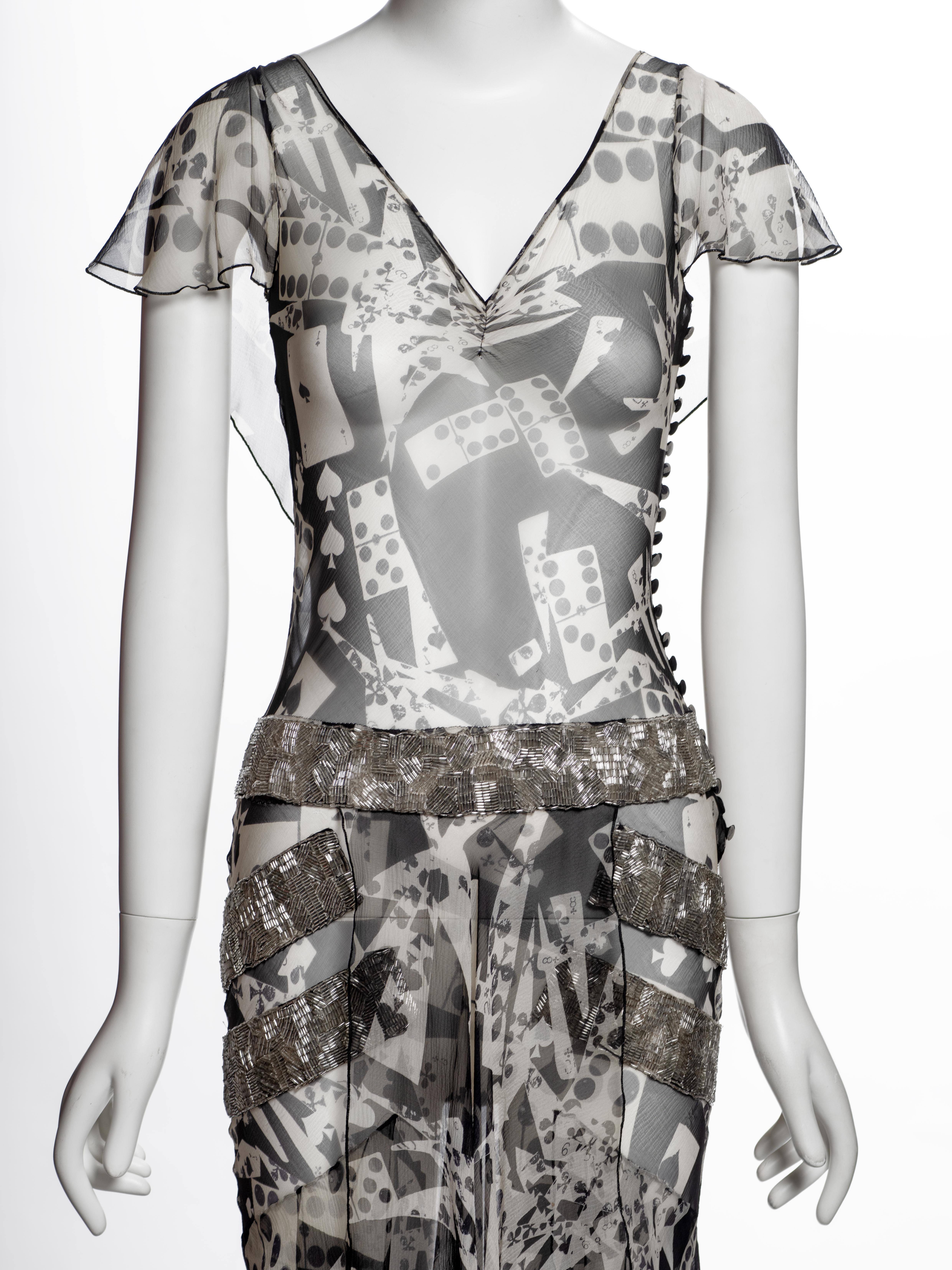 Christian Dior for John Galliano Perlenbesetztes Seidenkleid mit 'Spielkarten'-Druck, FW 2001 im Zustand „Hervorragend“ im Angebot in London, GB