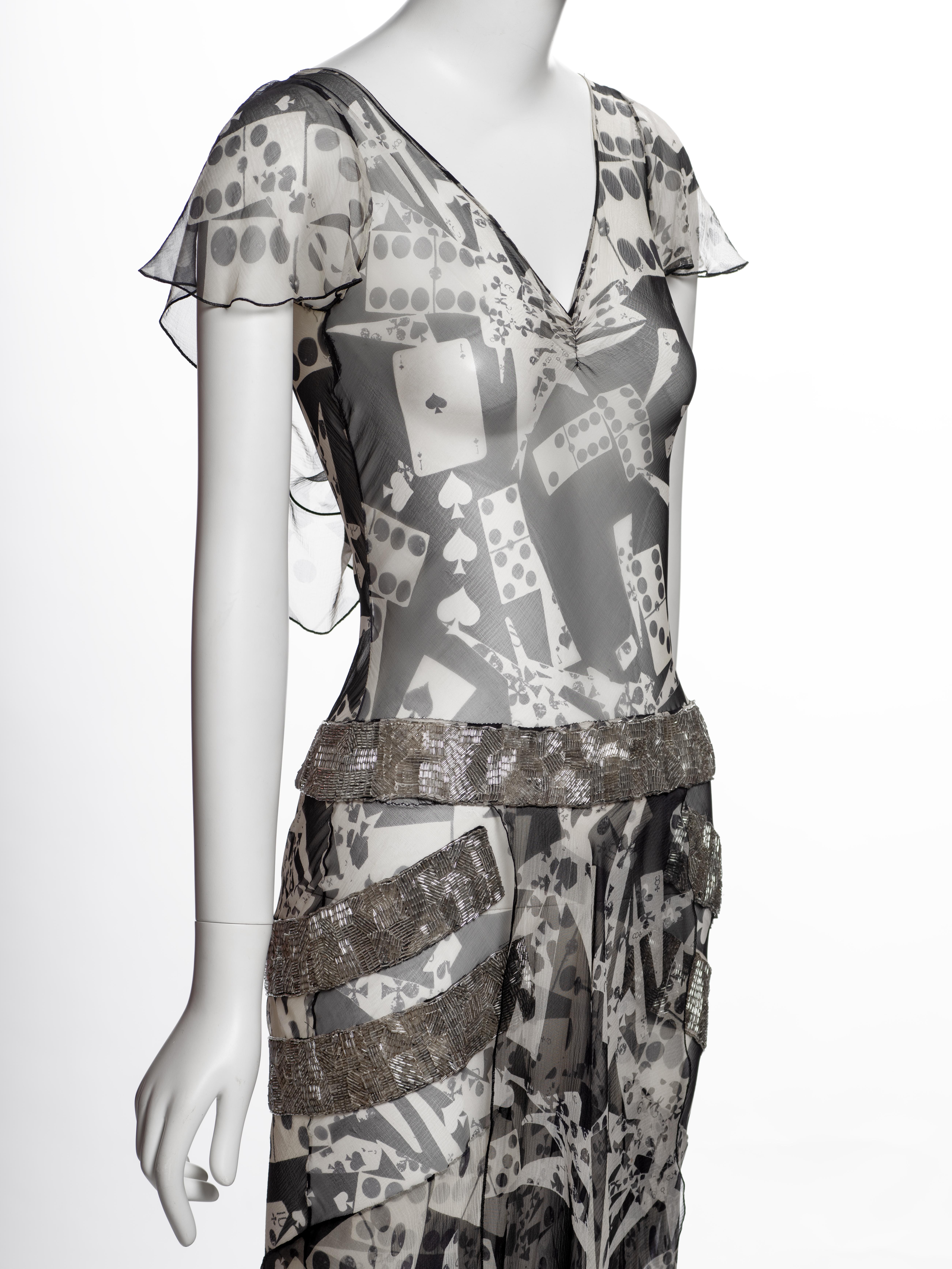 Christian Dior for John Galliano Perlenbesetztes Seidenkleid mit 'Spielkarten'-Druck, FW 2001 im Angebot 2