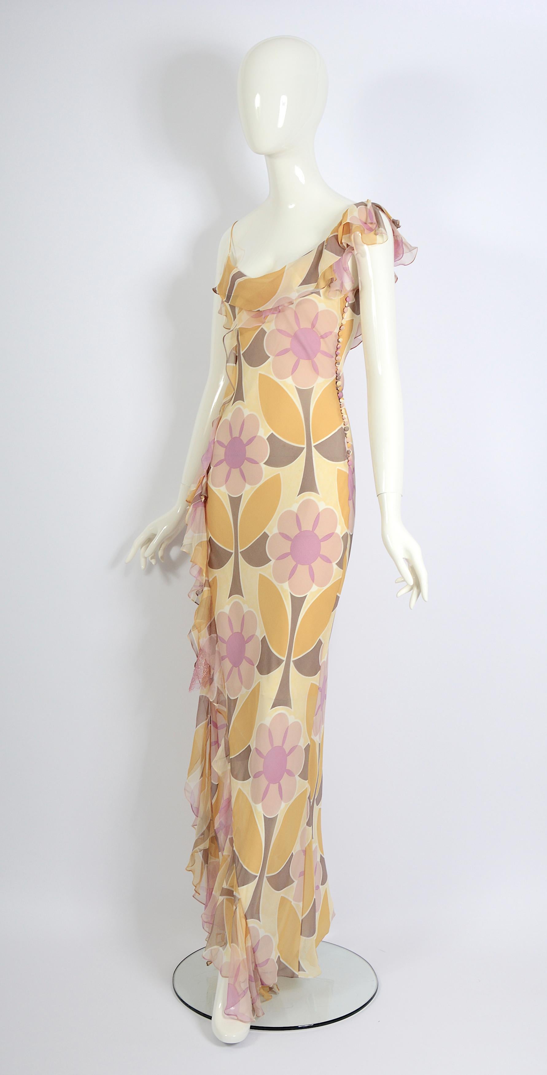 Christian Dior by John Galliano Bias Cut Chiffon Flower Print Dress, ss 2003 5