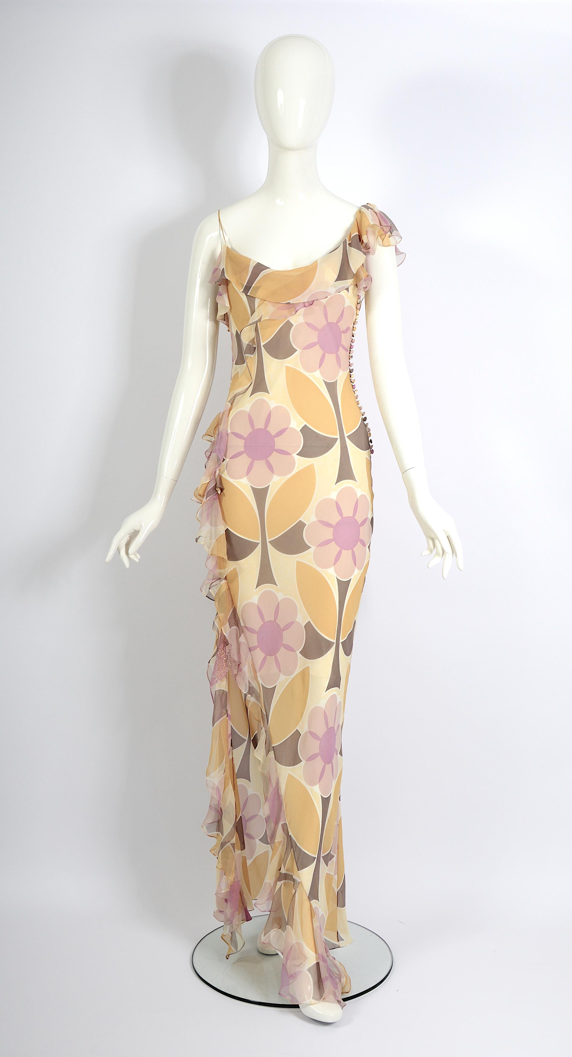 Christian Dior by John Galliano Bias Cut Chiffon Flower Print Dress, ss 2003 6