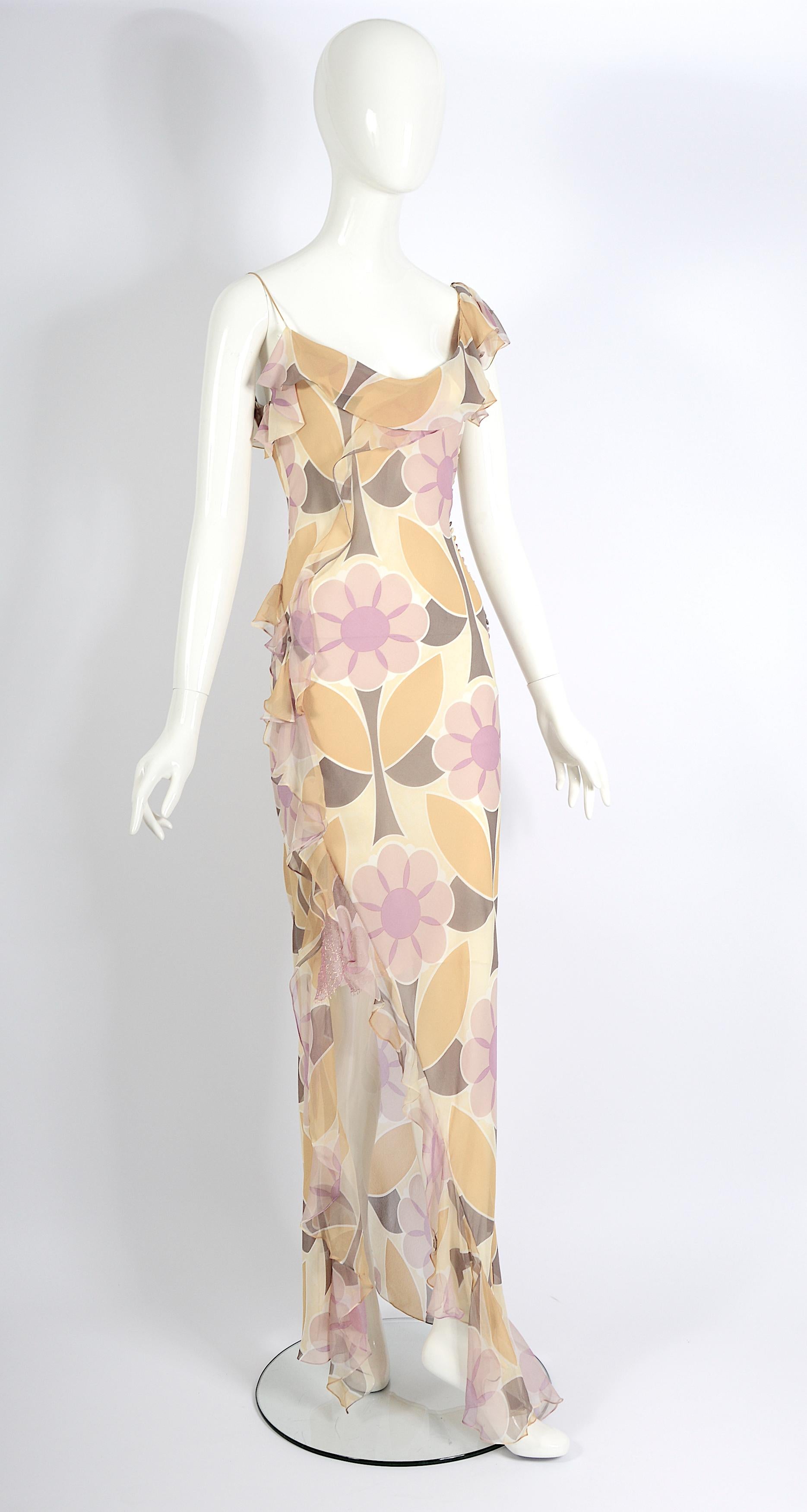 Christian Dior by John Galliano Bias Cut Chiffon Flower Print Dress, ss 2003 7