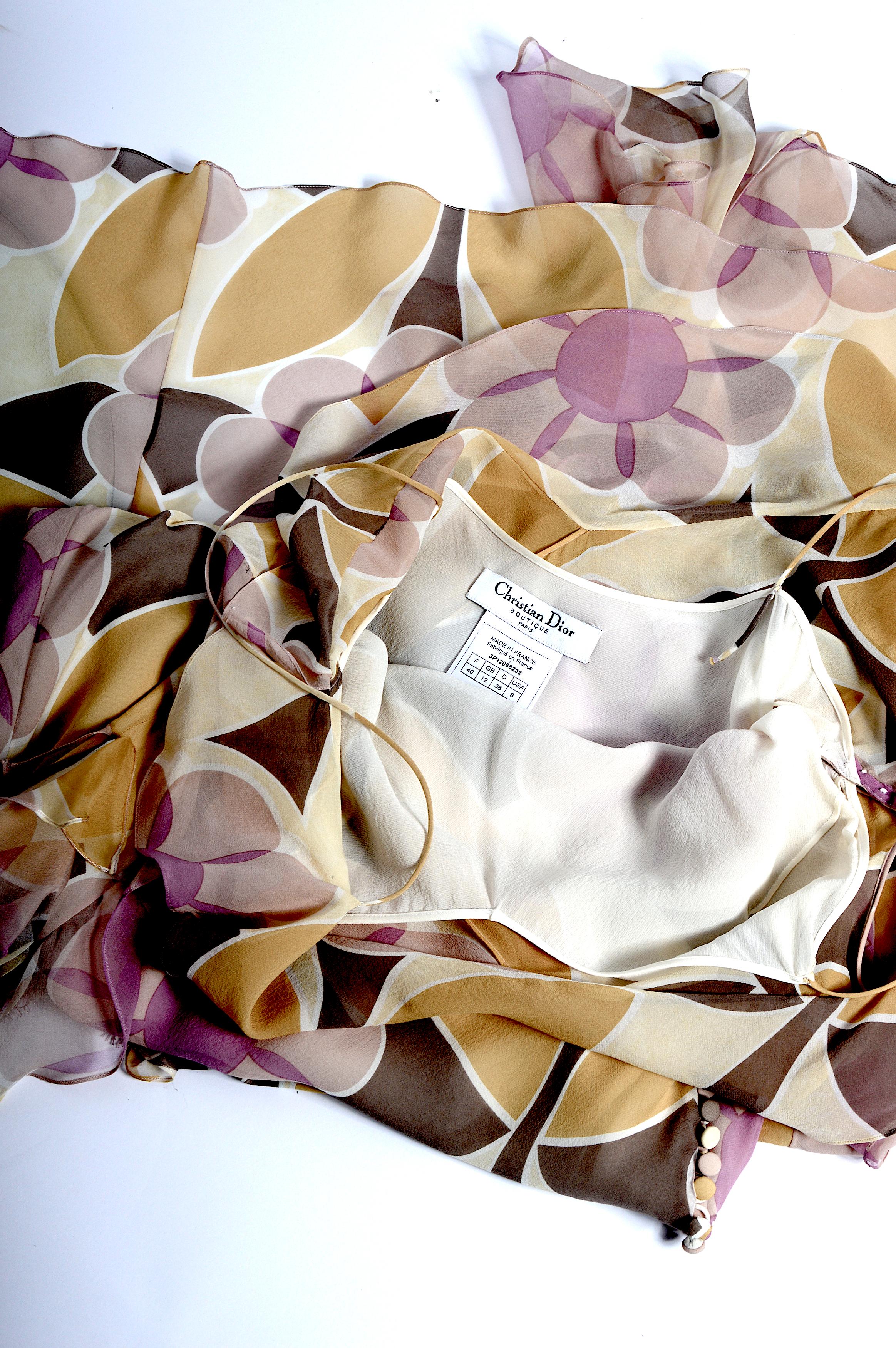 Christian Dior by John Galliano Bias Cut Chiffon Flower Print Dress, ss 2003 8
