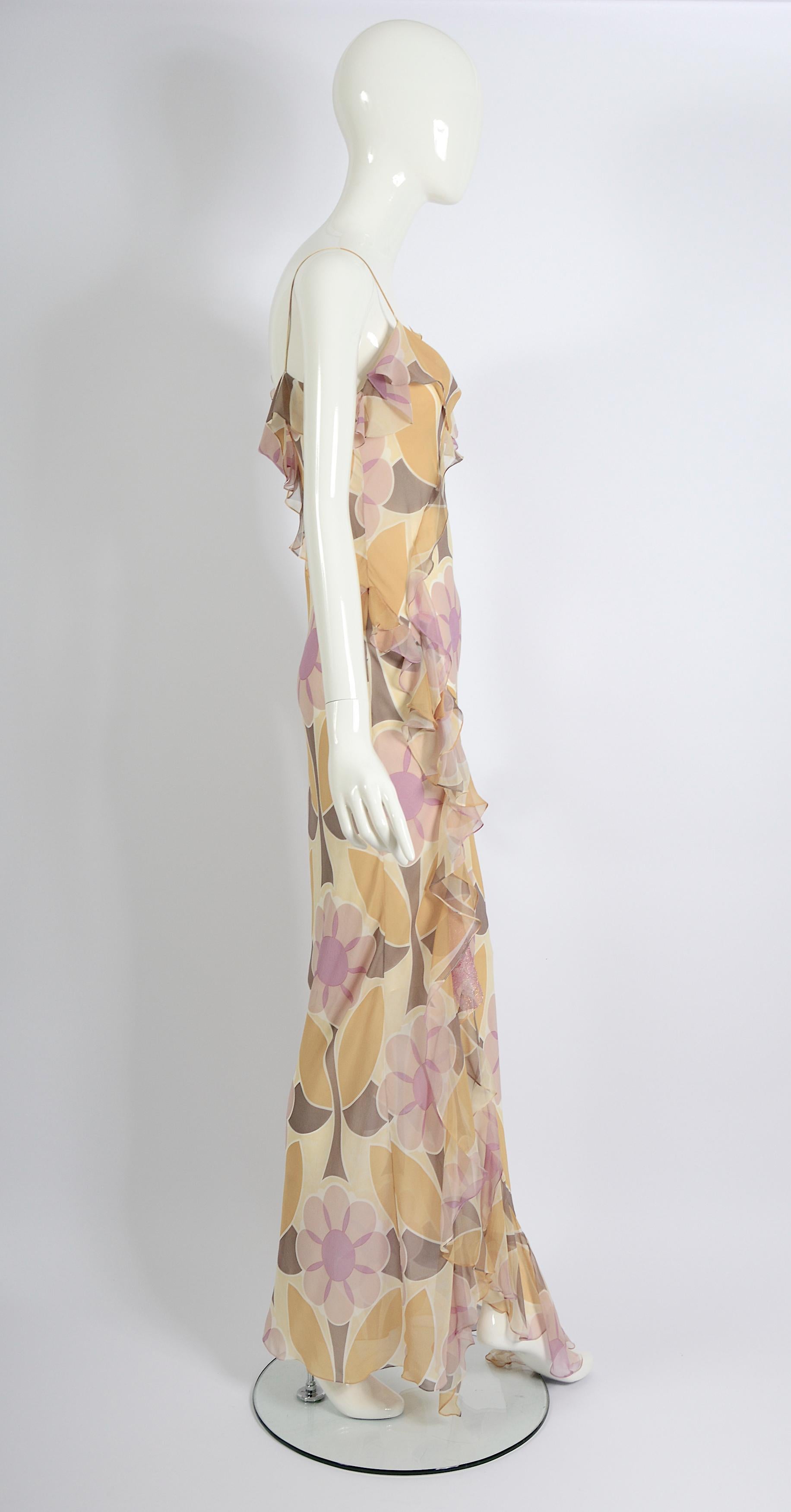 Women's Christian Dior by John Galliano Bias Cut Chiffon Flower Print Dress, ss 2003