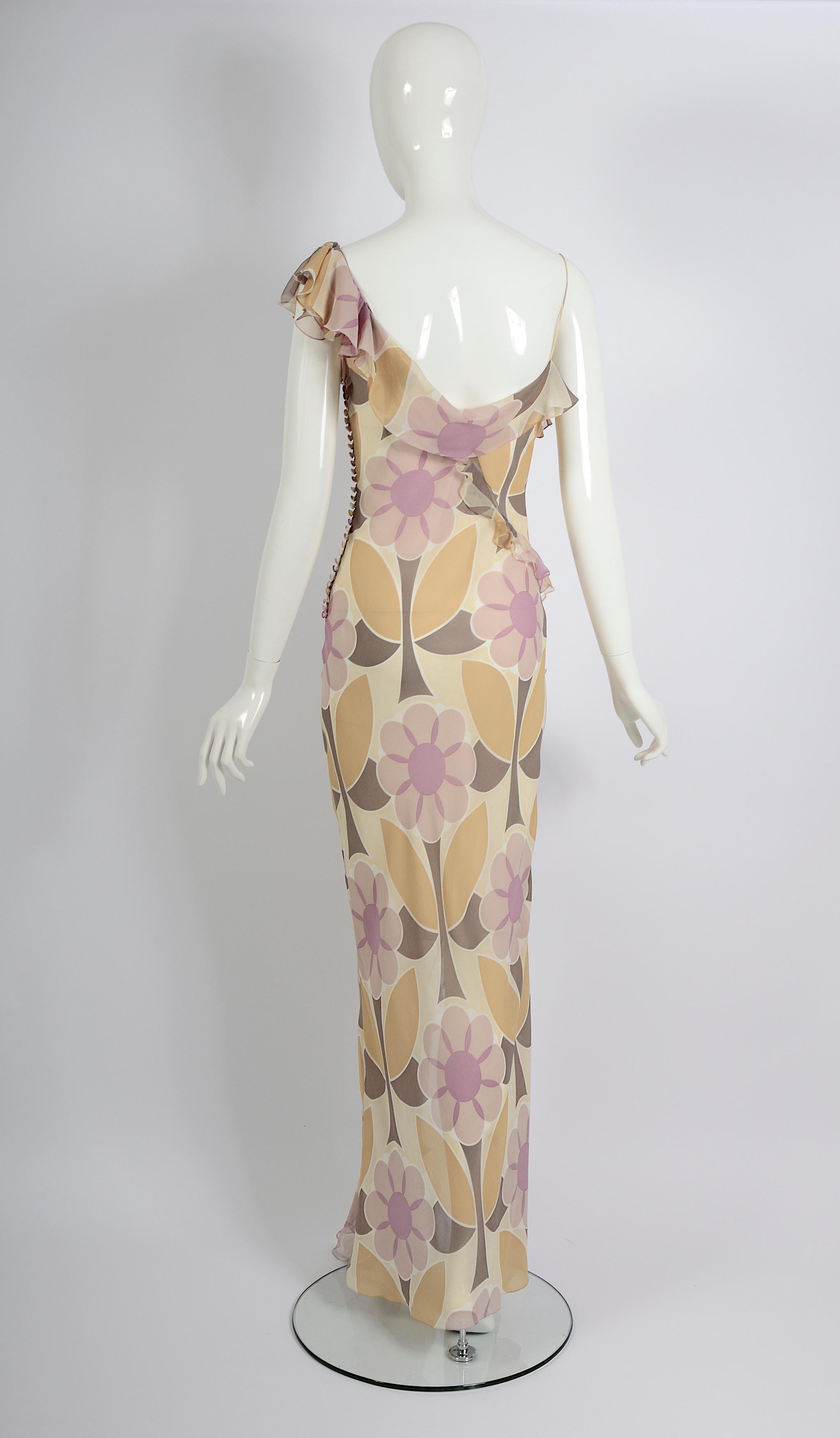 Christian Dior by John Galliano Bias Cut Chiffon Flower Print Dress, ss 2003 2