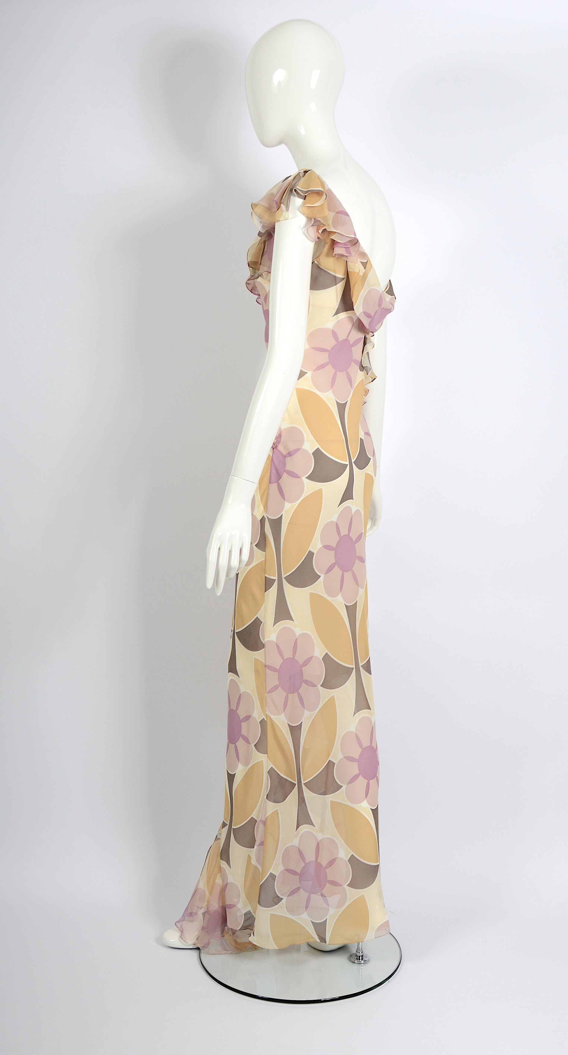 Christian Dior by John Galliano Bias Cut Chiffon Flower Print Dress, ss 2003 3
