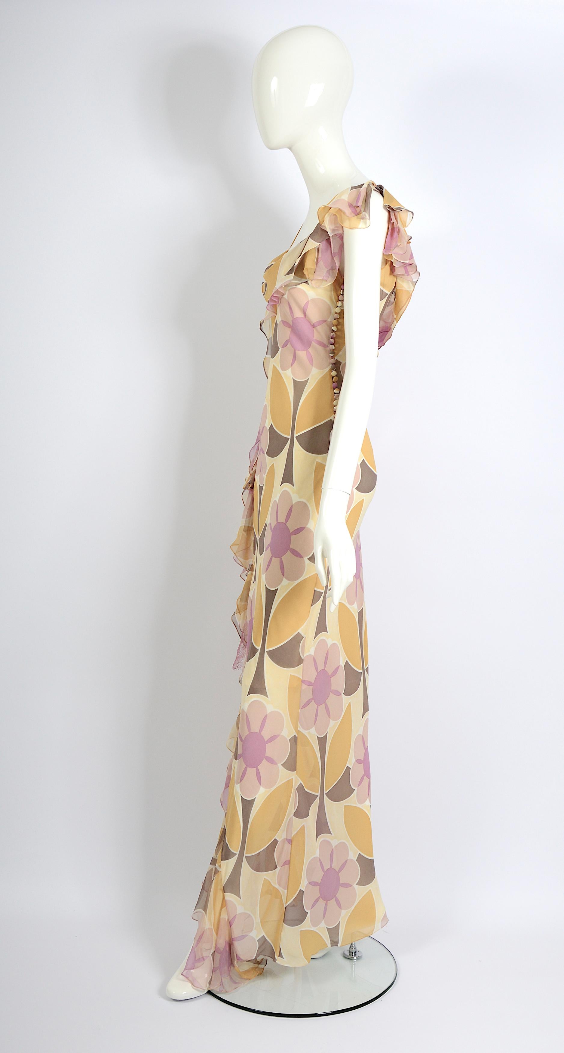 Christian Dior by John Galliano Bias Cut Chiffon Flower Print Dress, ss 2003 4