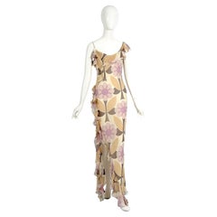 Christian Dior by John Galliano Bias Cut Chiffon Flower Print Dress, ss 2003