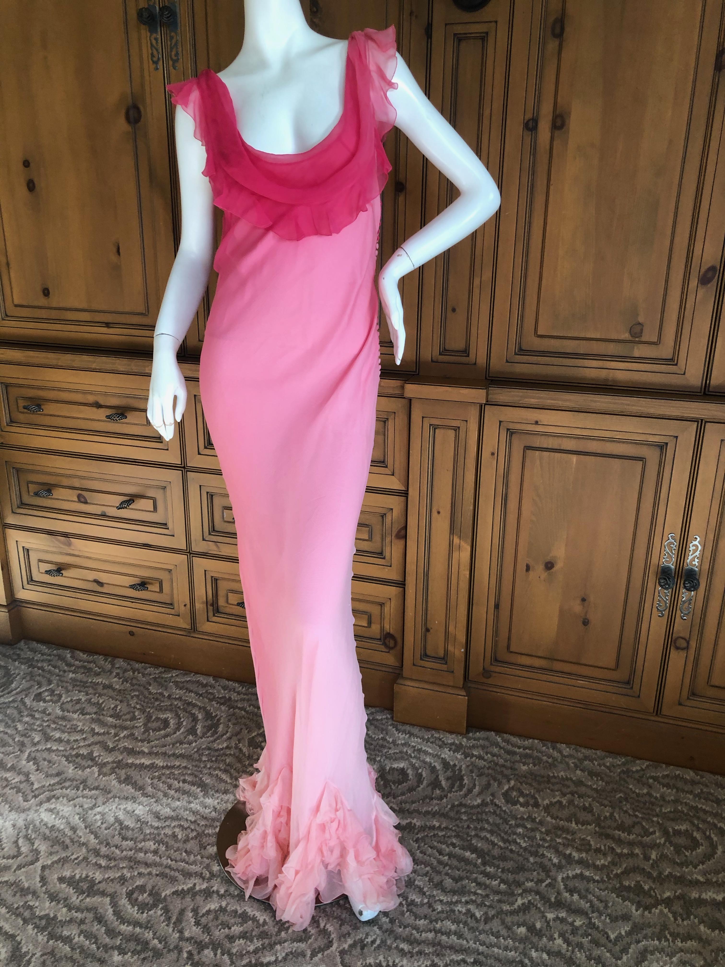 Christian Dior by John Galliano Bias Cut Ombre Silk Evening Dress w Ruffled Hem In Excellent Condition For Sale In Cloverdale, CA