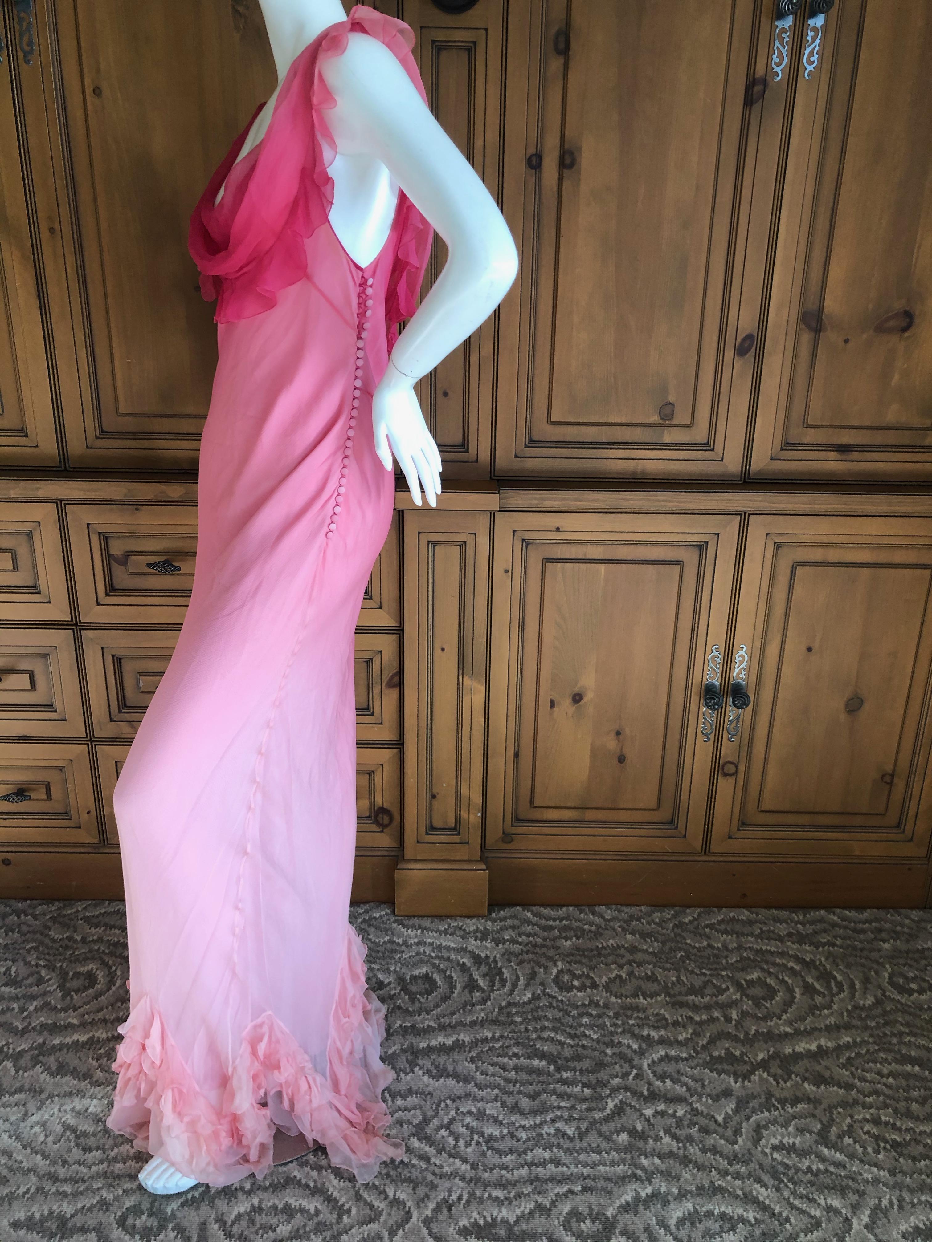 Christian Dior by John Galliano Bias Cut Ombre Silk Evening Dress w Ruffled Hem For Sale 2