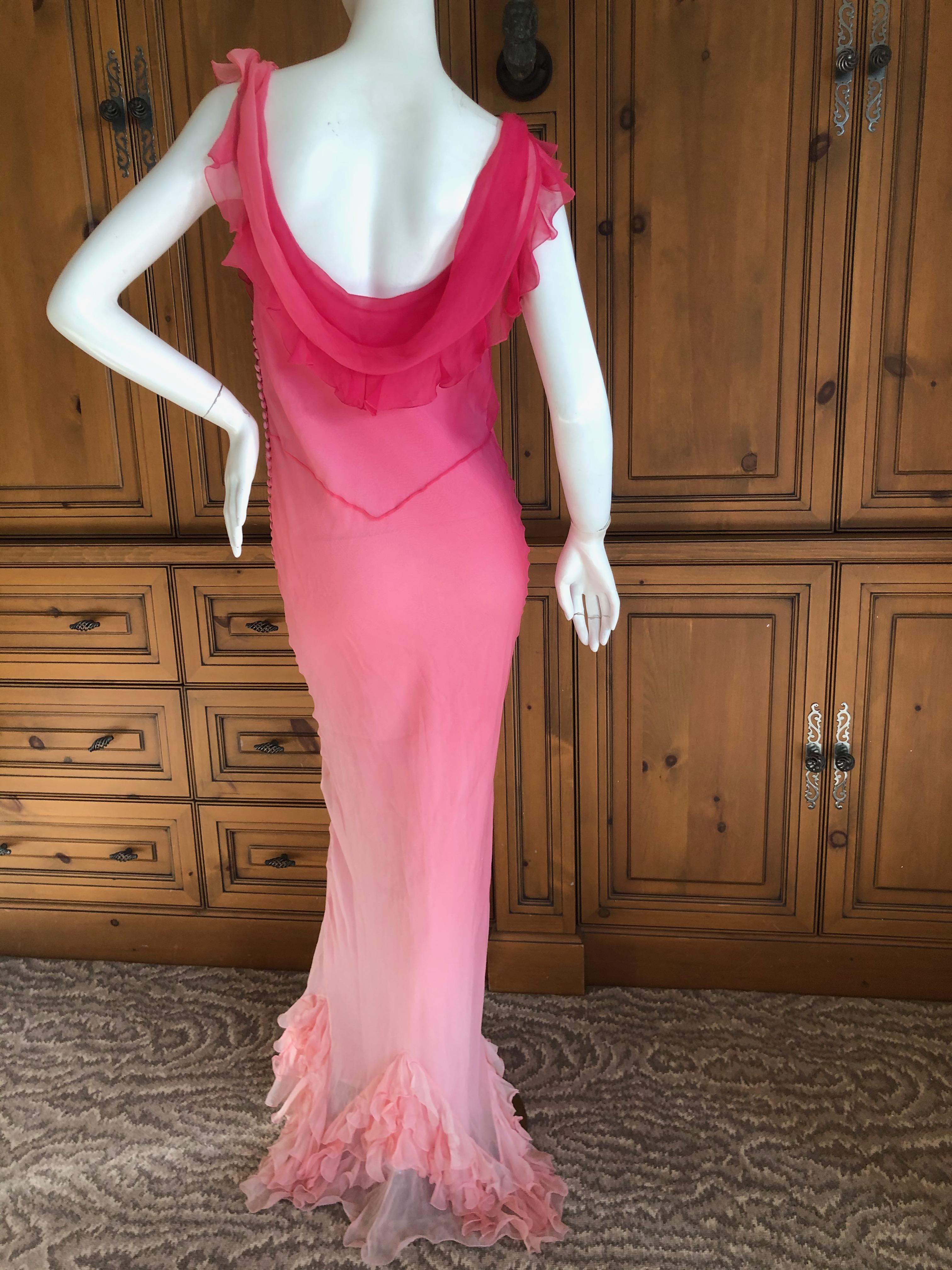 Christian Dior by John Galliano Bias Cut Ombre Silk Evening Dress w Ruffled Hem For Sale 3