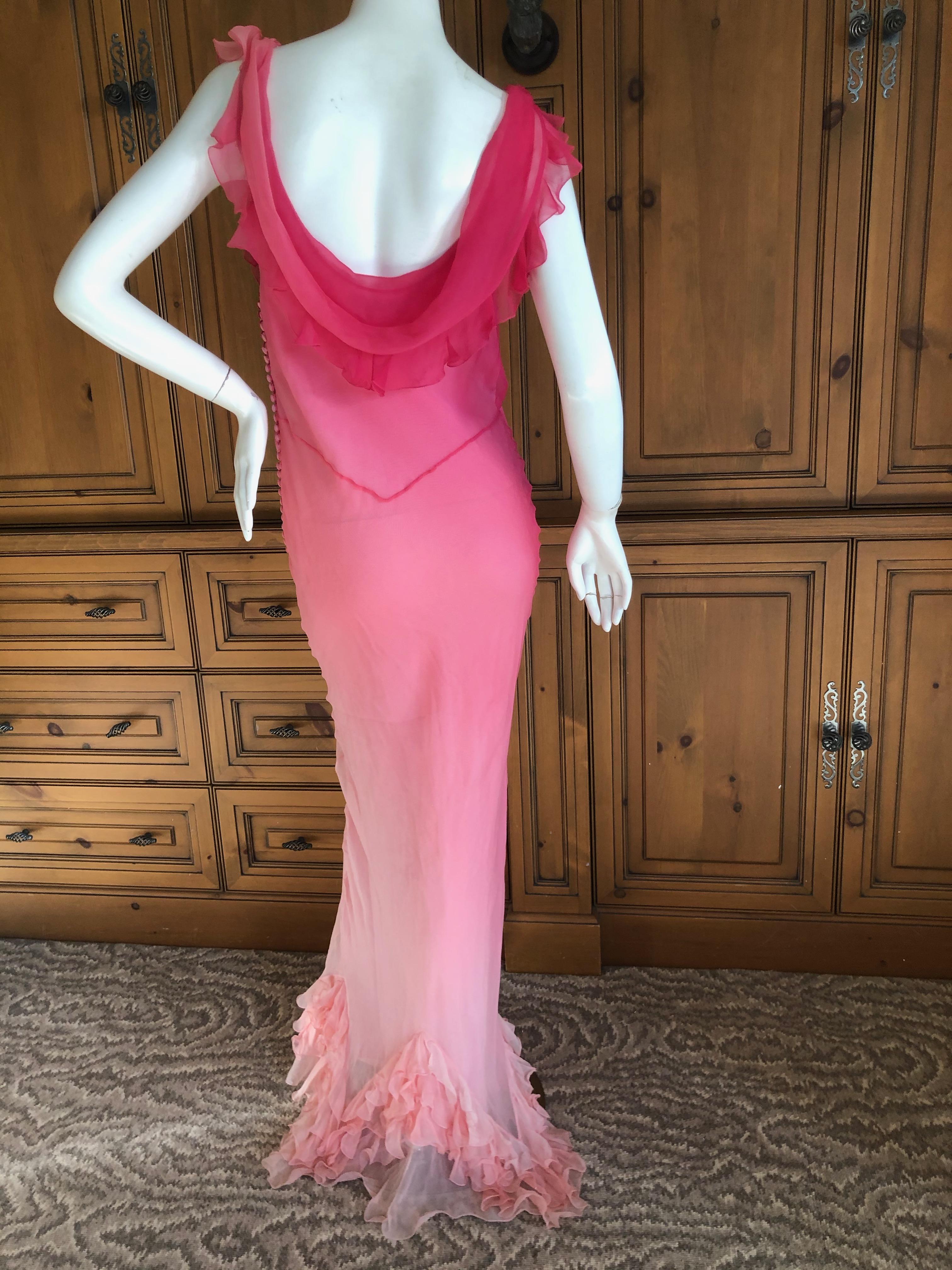 Christian Dior by John Galliano Bias Cut Ombre Silk Evening Dress w Ruffled Hem For Sale 4