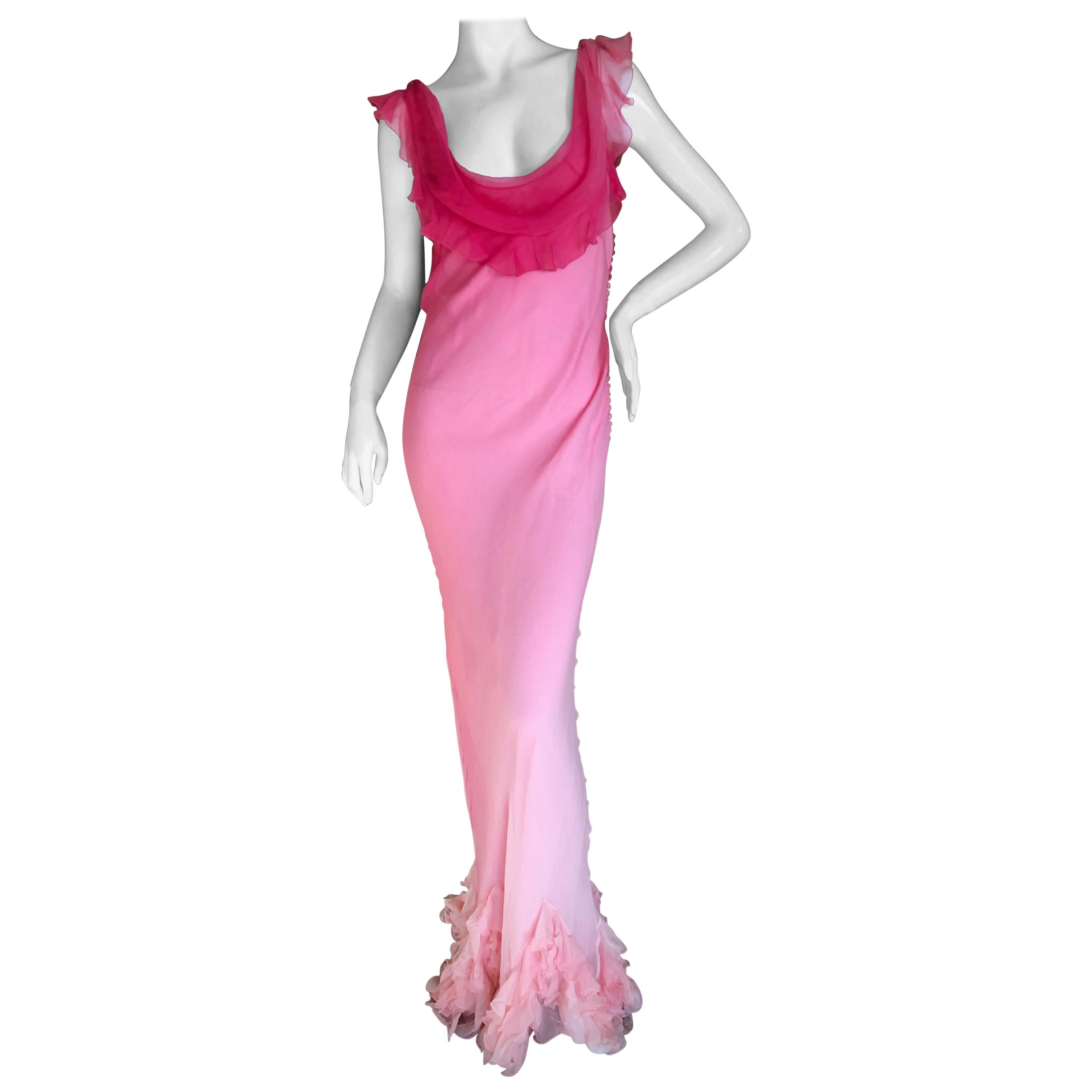 Christian Dior by John Galliano Bias Cut Ombre Silk Evening Dress w Ruffled Hem For Sale