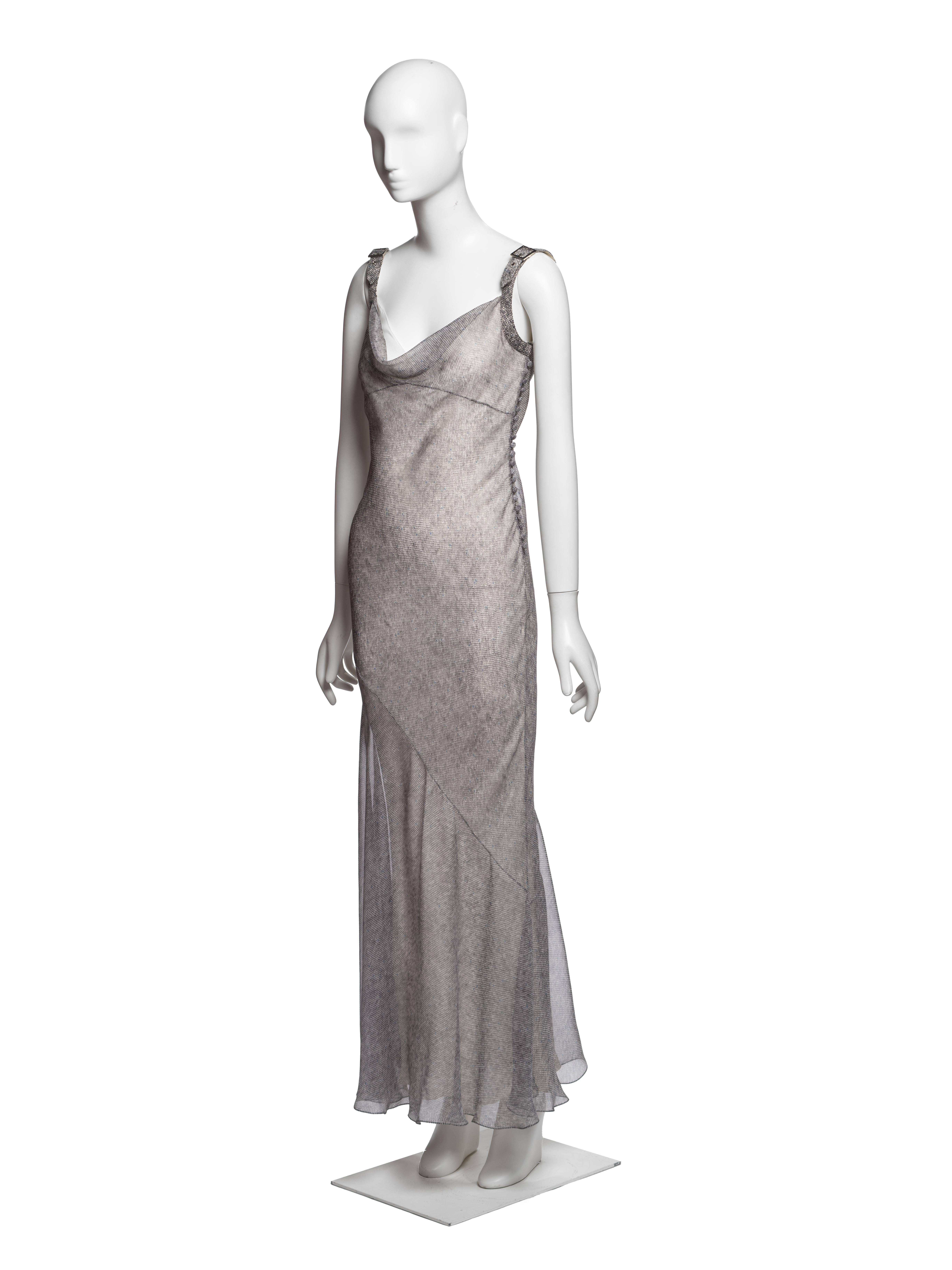 Christian Dior by John Galliano Schräggeschnittenes Seidenkleid mit Trompe-l'œil-Druck, SS 2001 im Angebot 3