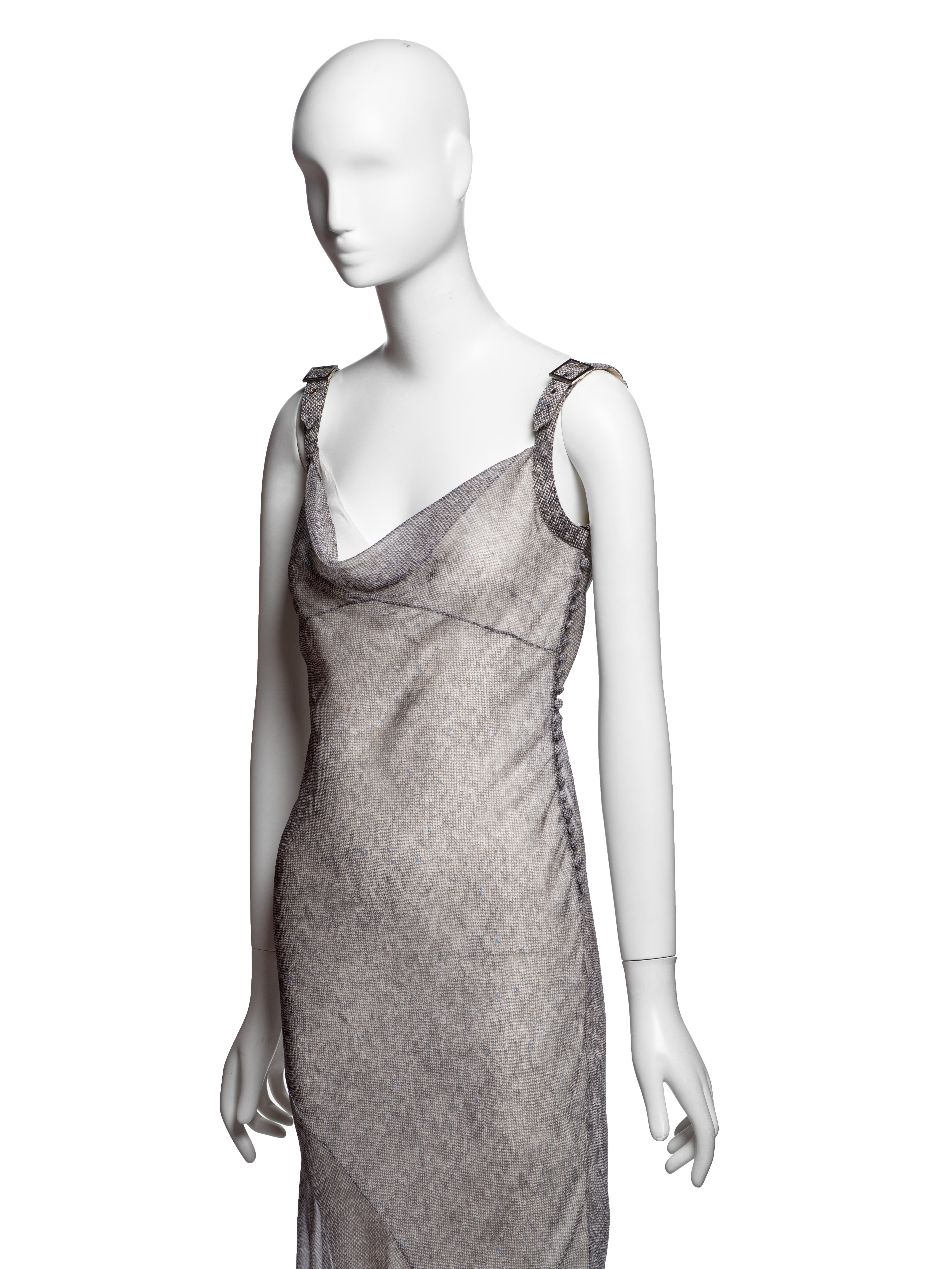Christian Dior by John Galliano Schräggeschnittenes Seidenkleid mit Trompe-l'œil-Druck, SS 2001 im Angebot 4