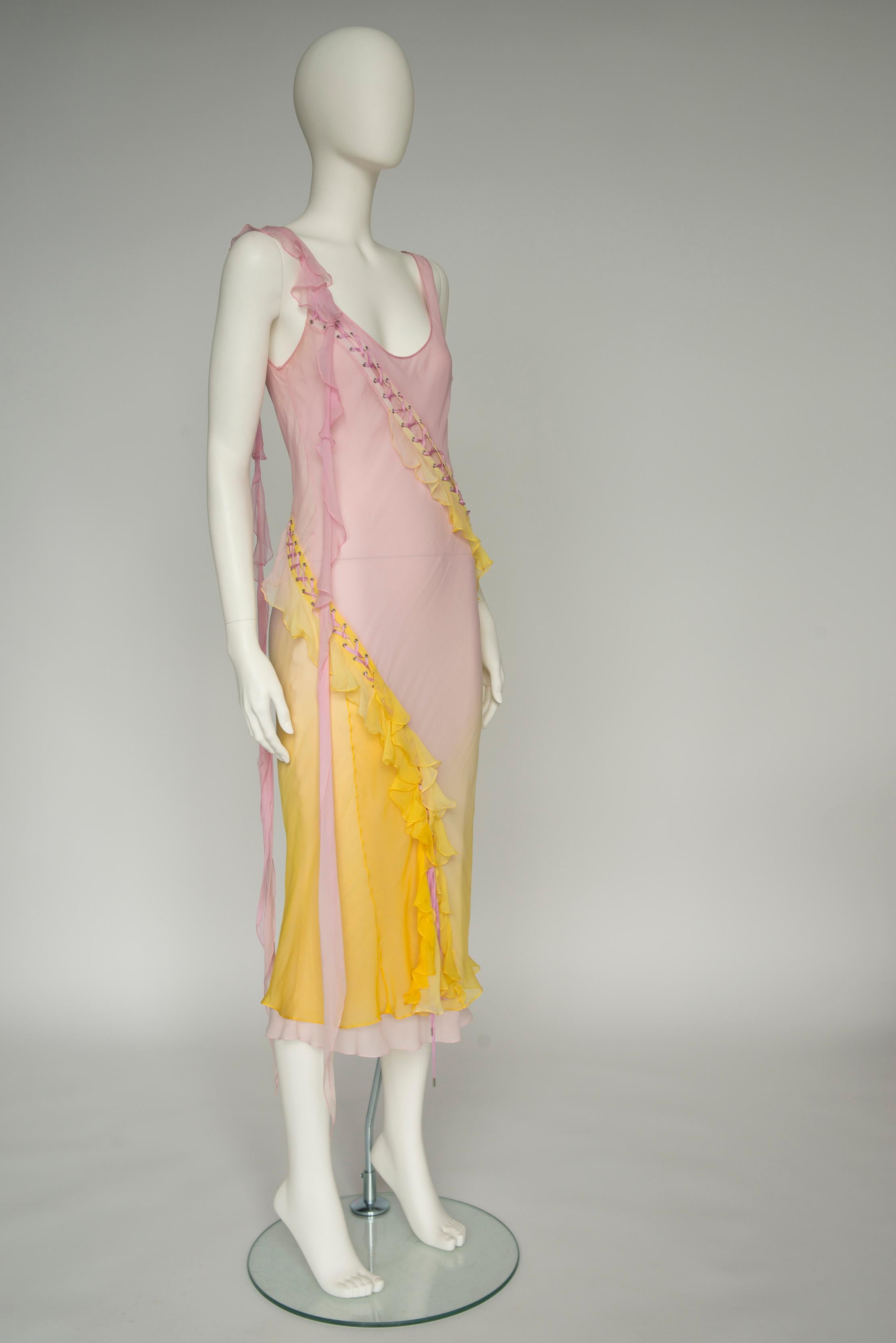 Christian Dior By John Galliano Bias Ruffled Silk Chiffon Ombré Dress, SS2004 3