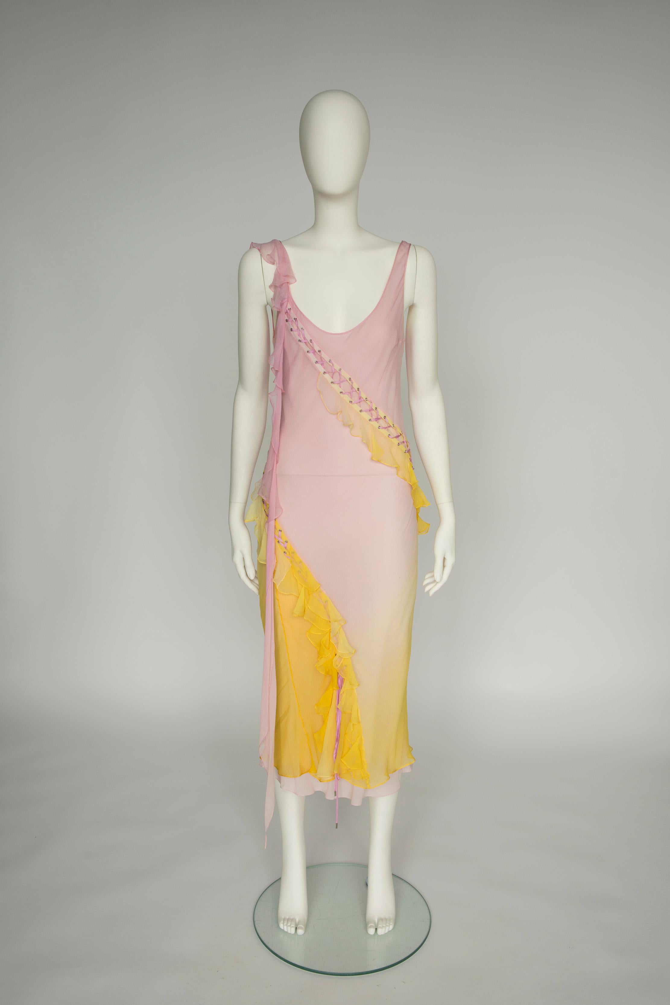 Christian Dior By John Galliano Bias Ruffled Silk Chiffon Ombré Dress, SS2004 5