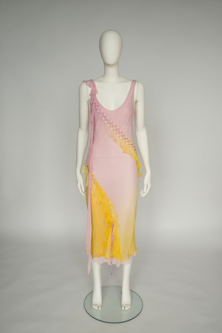Christian Dior By John Galliano Bias Ruffled Silk Chiffon Ombré Dress, SS2004 7