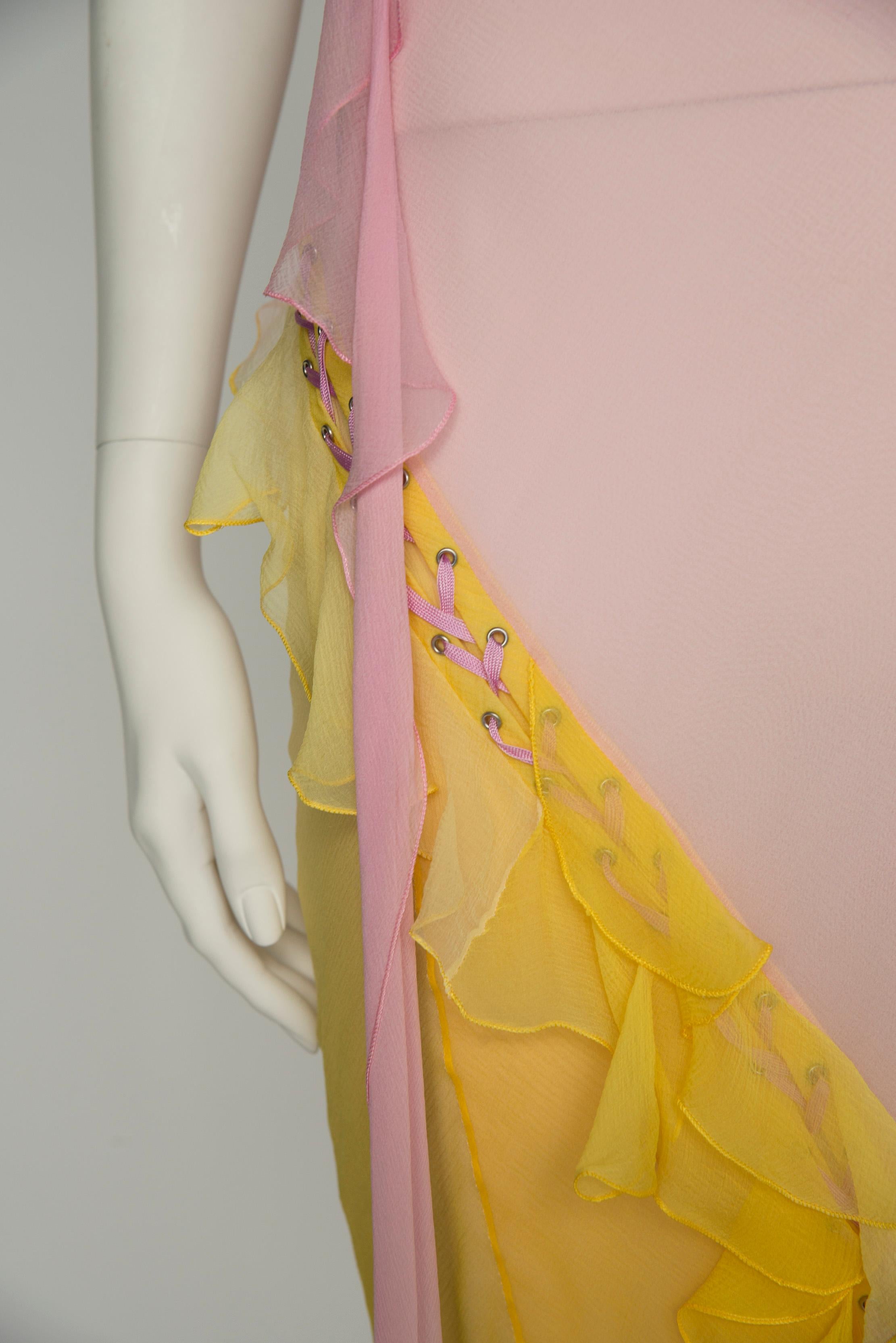 Christian Dior By John Galliano Bias Ruffled Silk Chiffon Ombré Dress, SS2004 8