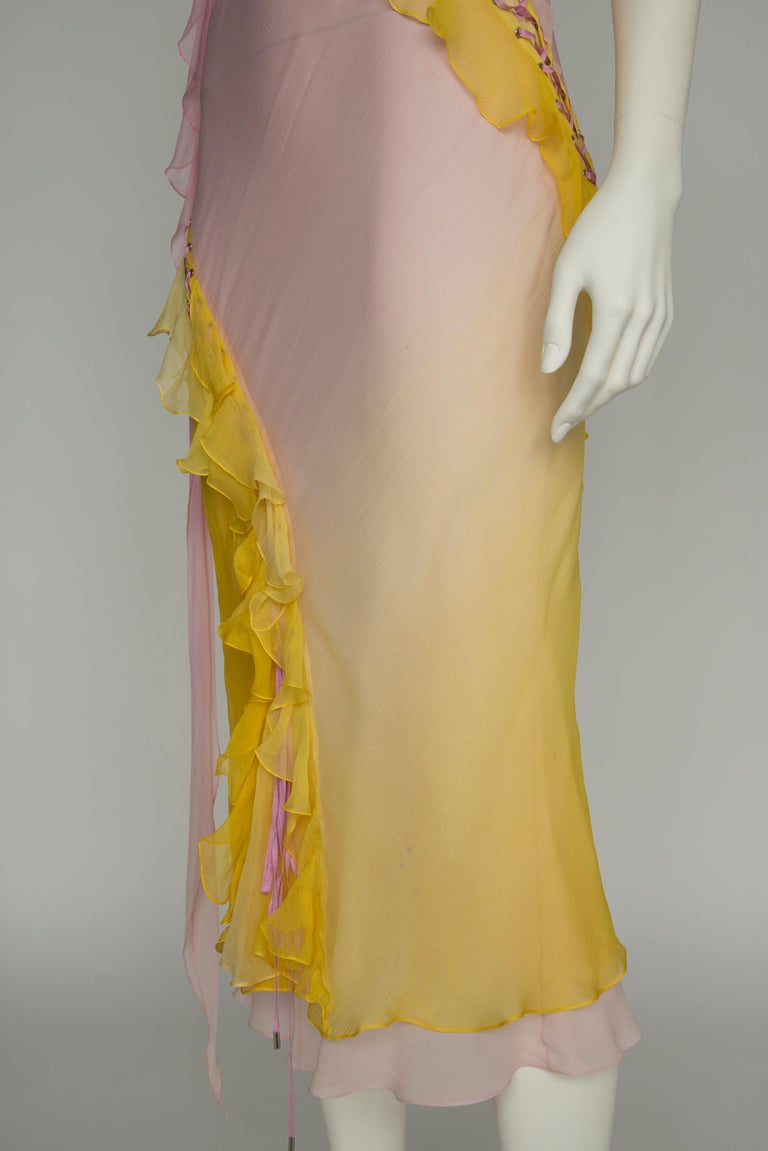 Beige Christian Dior By John Galliano Bias Ruffled Silk Chiffon Ombré Dress, SS2004