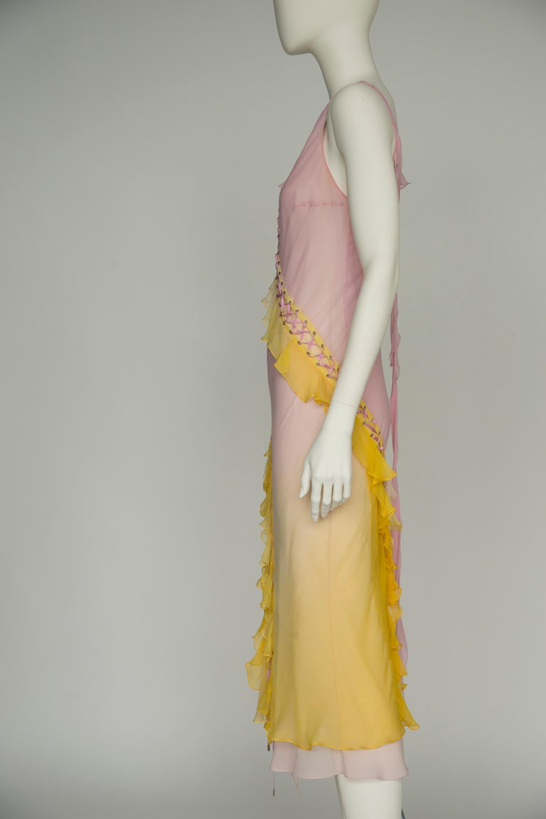 Christian Dior By John Galliano Bias Ruffled Silk Chiffon Ombré Dress, SS2004 In Good Condition In Geneva, CH