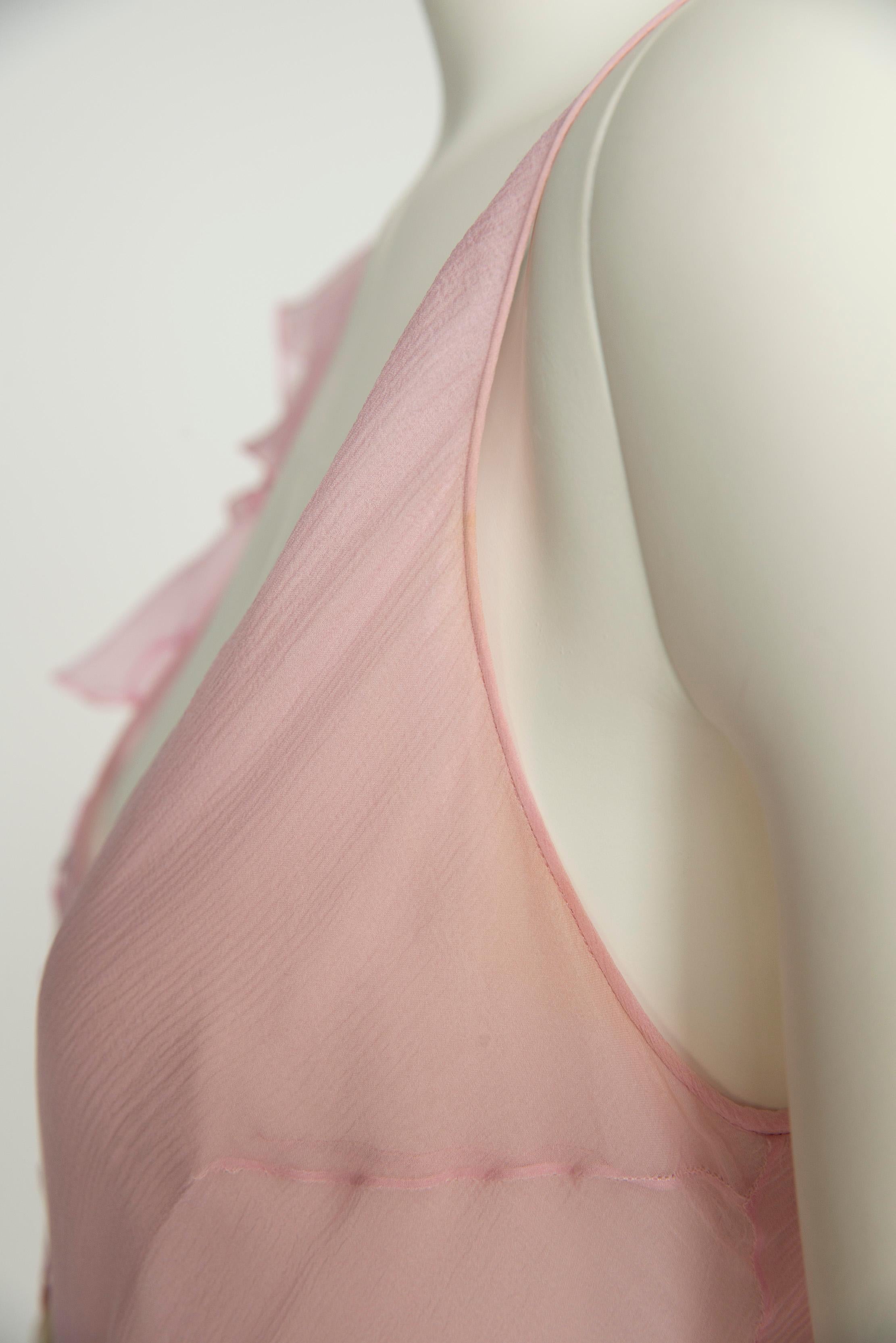 Beige Christian Dior By John Galliano Bias Ruffled Silk Chiffon Ombré Dress, SS2004