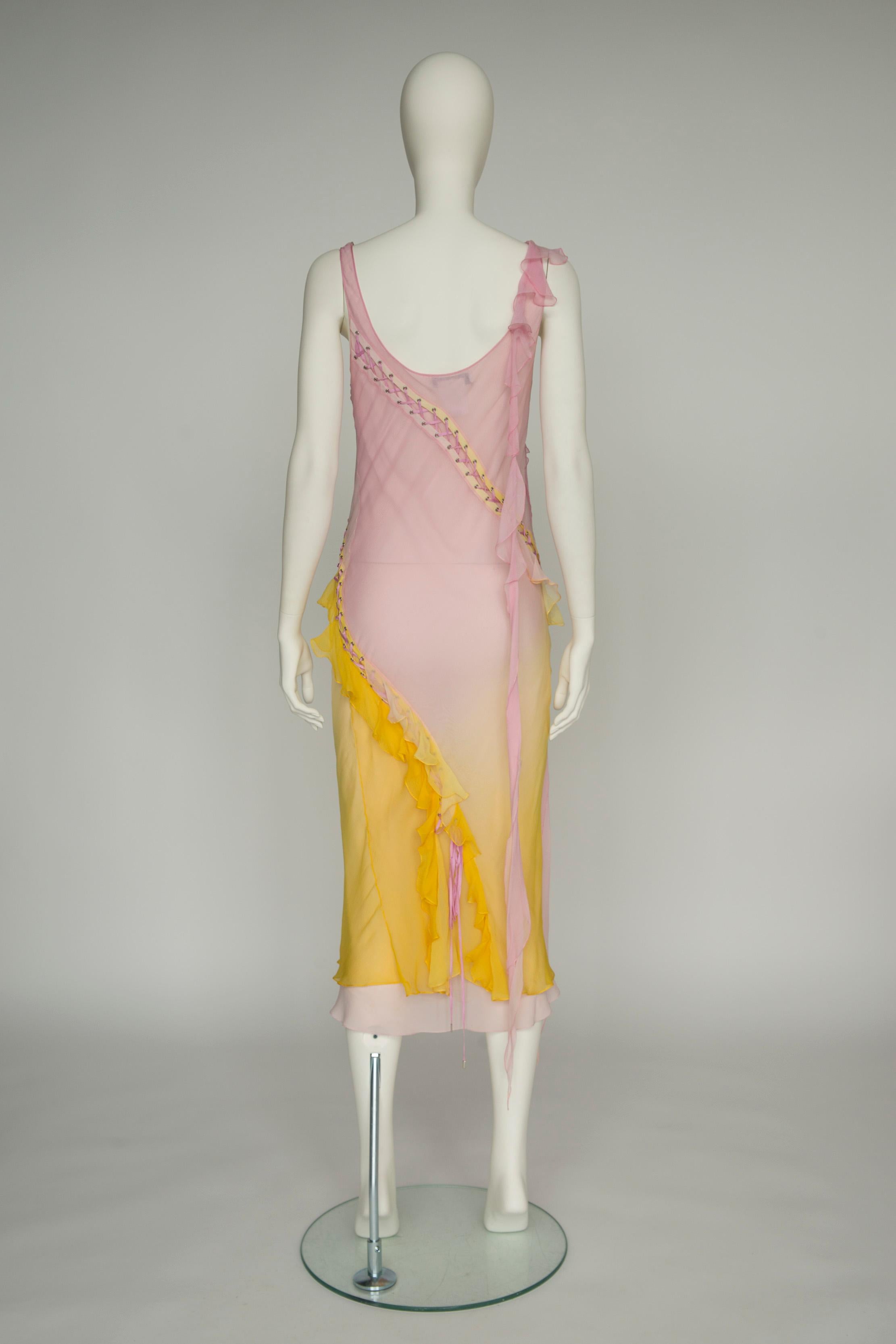 Women's Christian Dior By John Galliano Bias Ruffled Silk Chiffon Ombré Dress, SS2004