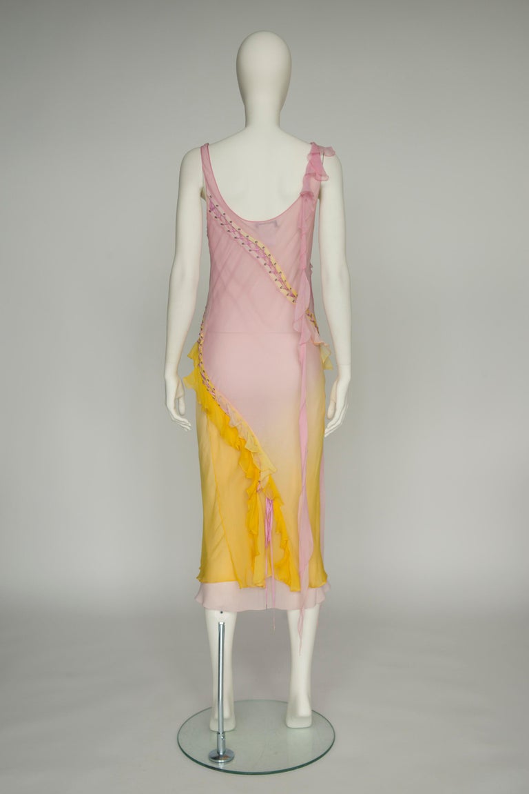 Christian Dior By John Galliano Bias Ruffled Silk Chiffon Ombré Dress, SS2004 2