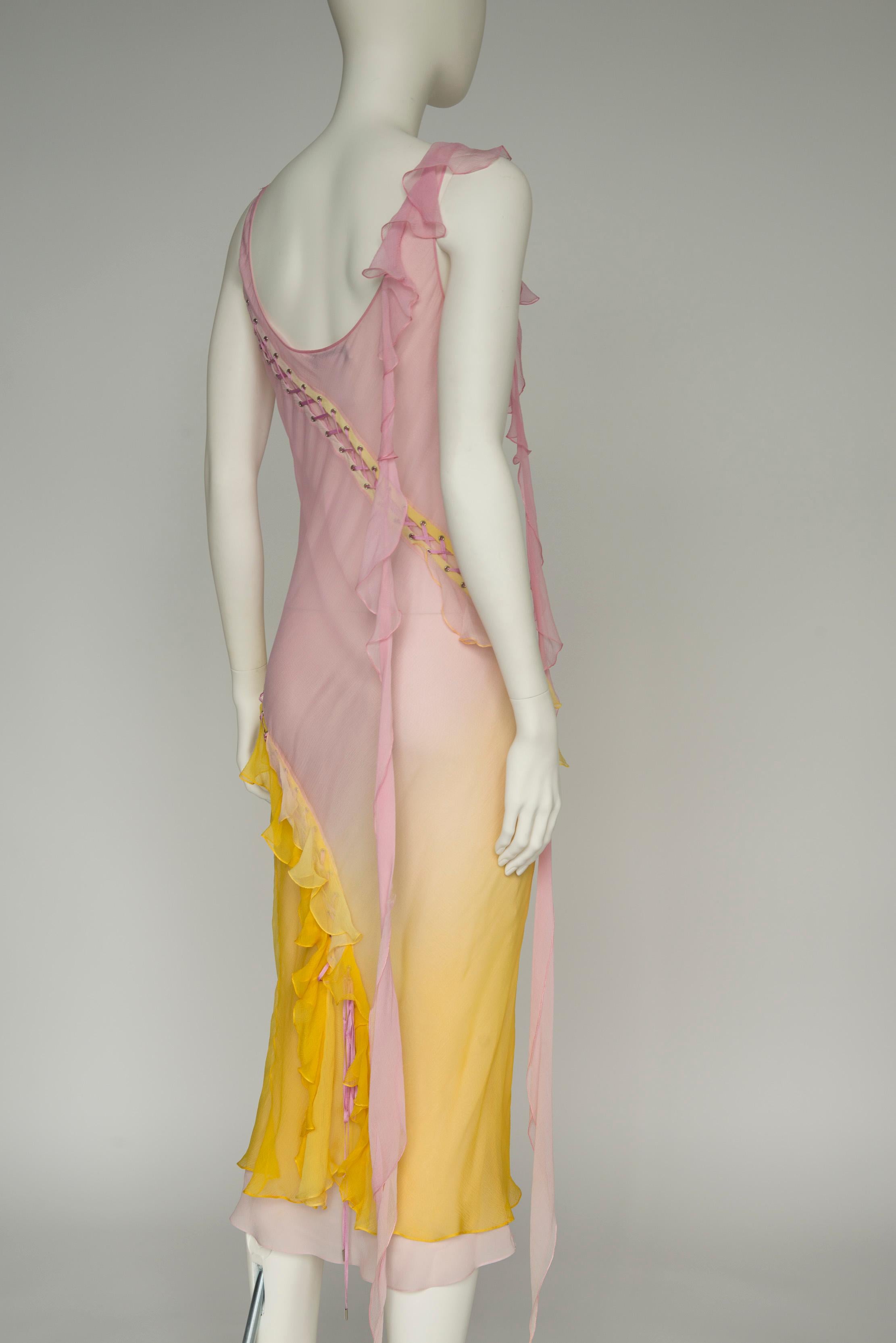 Christian Dior By John Galliano Bias Ruffled Silk Chiffon Ombré Dress, SS2004 1