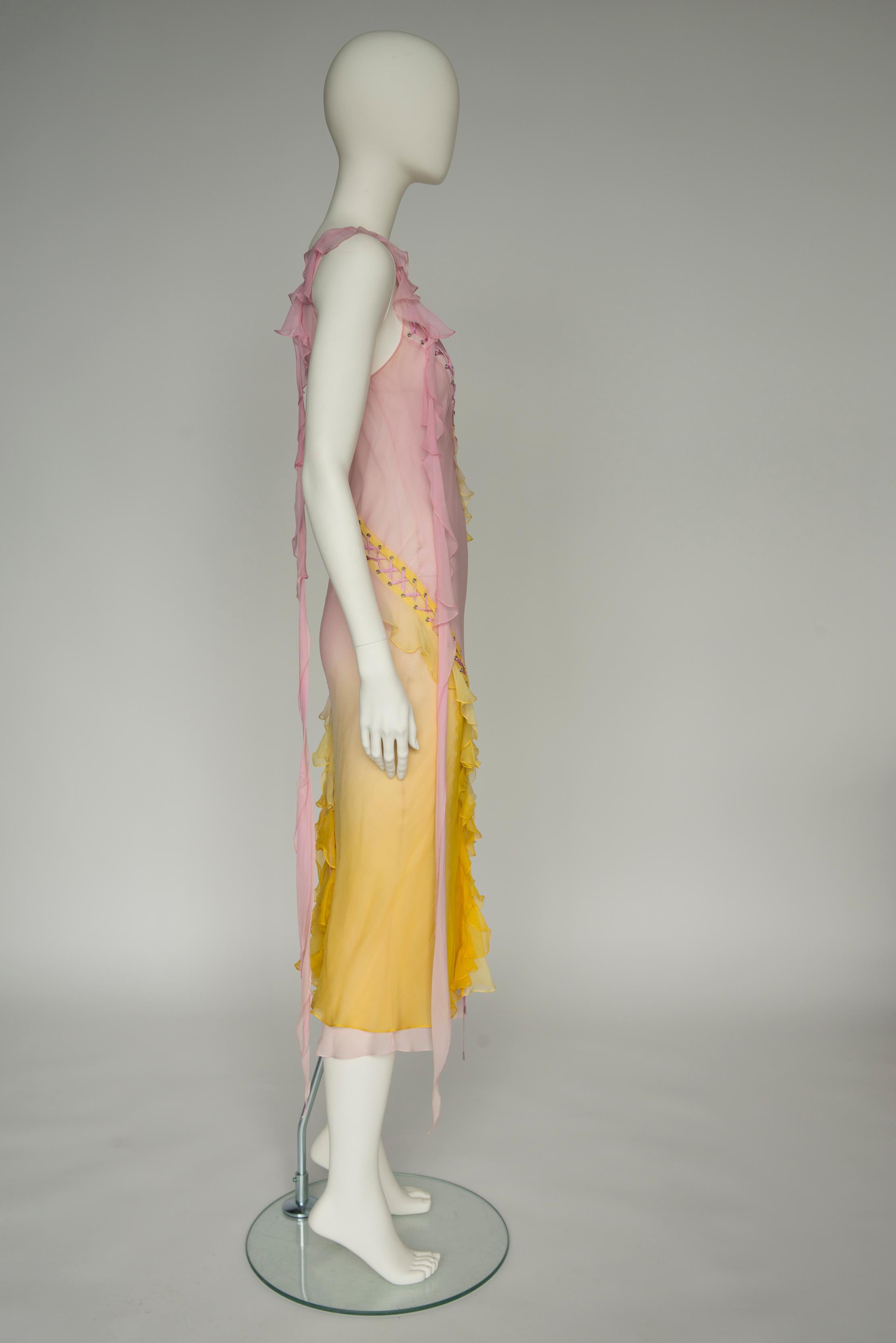 Christian Dior By John Galliano Bias Ruffled Silk Chiffon Ombré Dress, SS2004 2