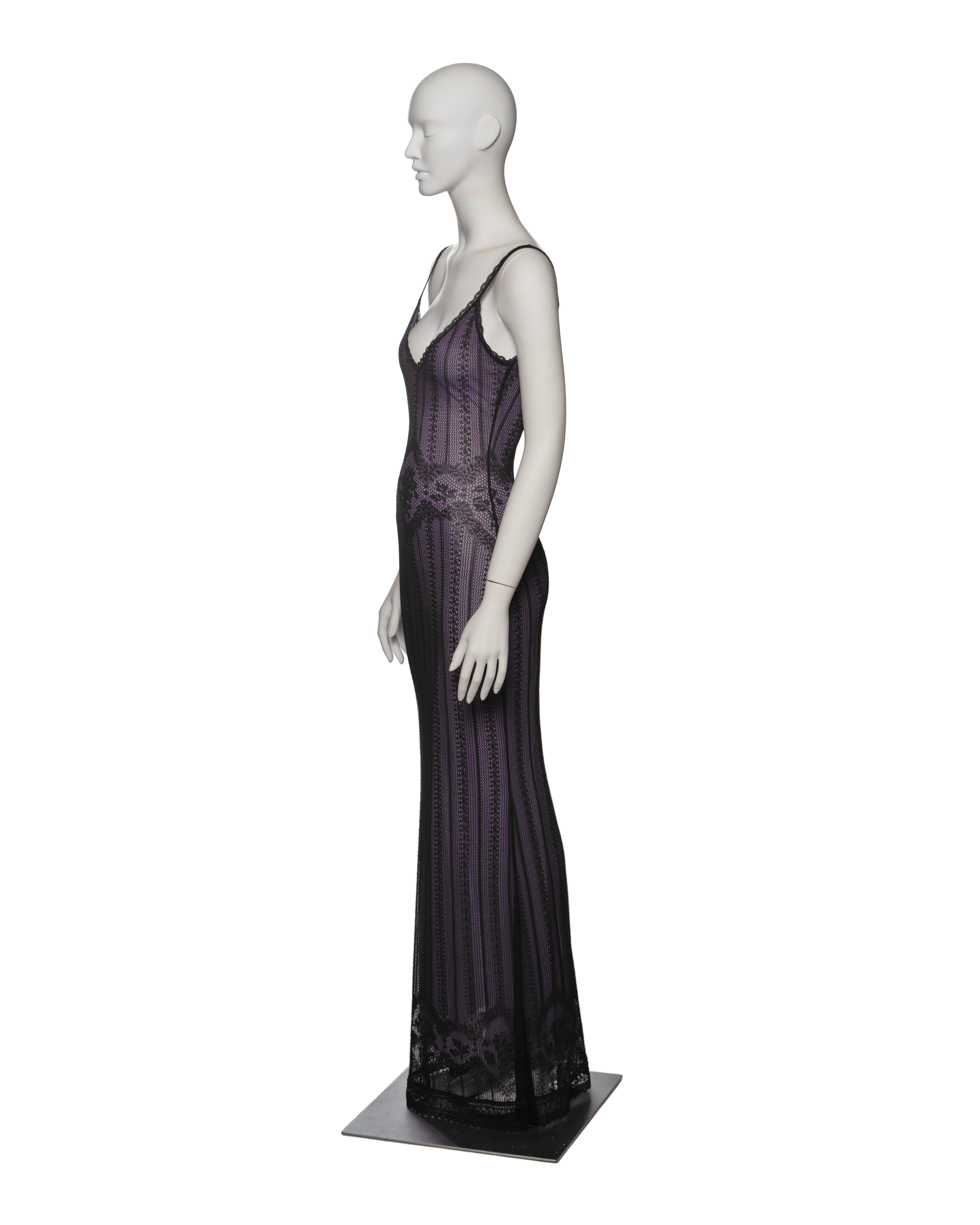 Christian Dior by John Galliano Black and Lavender Knit Lace Maxi Dress, FW 1998 6