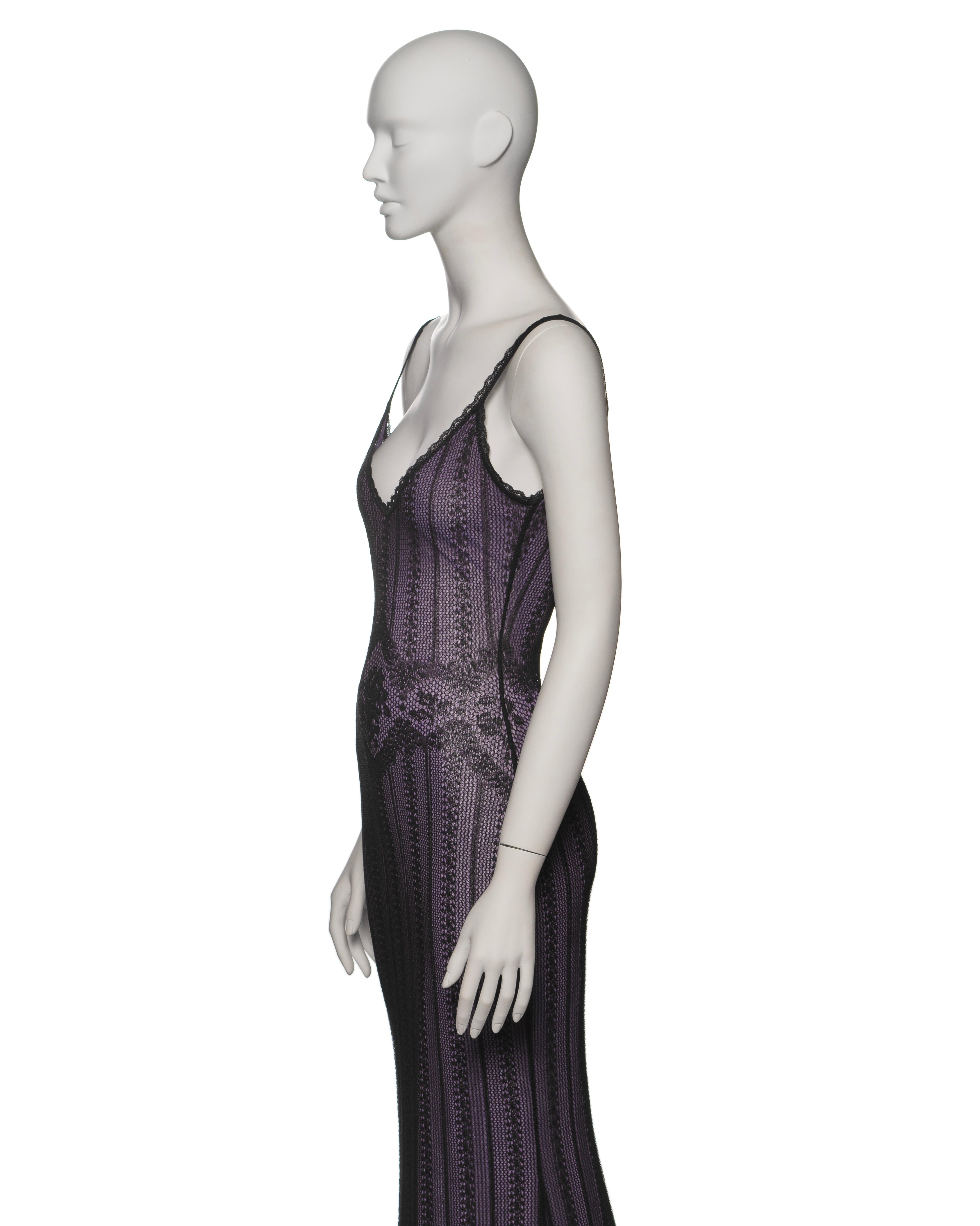 Christian Dior by John Galliano Black and Lavender Knit Lace Maxi Dress, FW 1998 7