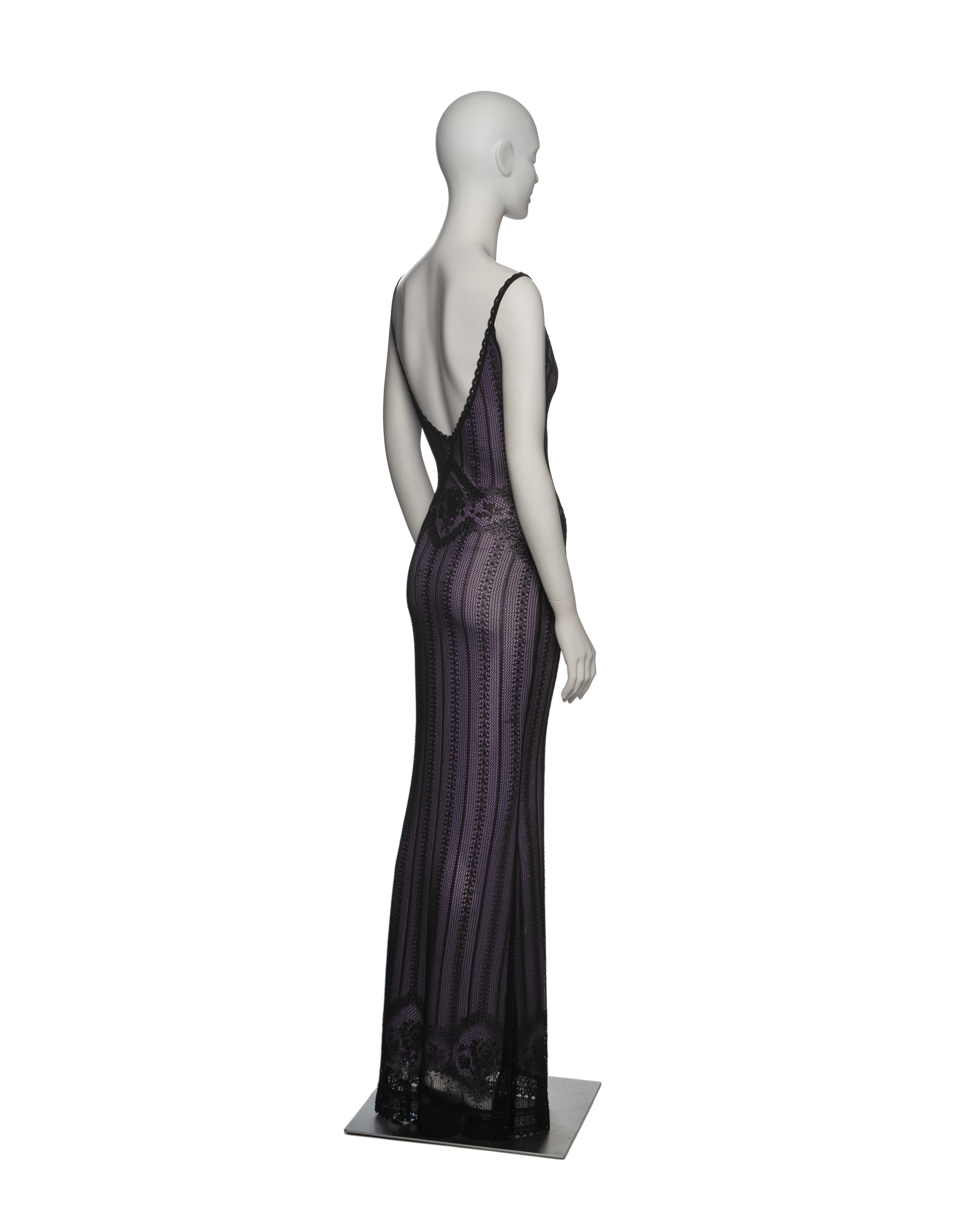 Christian Dior by John Galliano Black and Lavender Knit Lace Maxi Dress, FW 1998 8