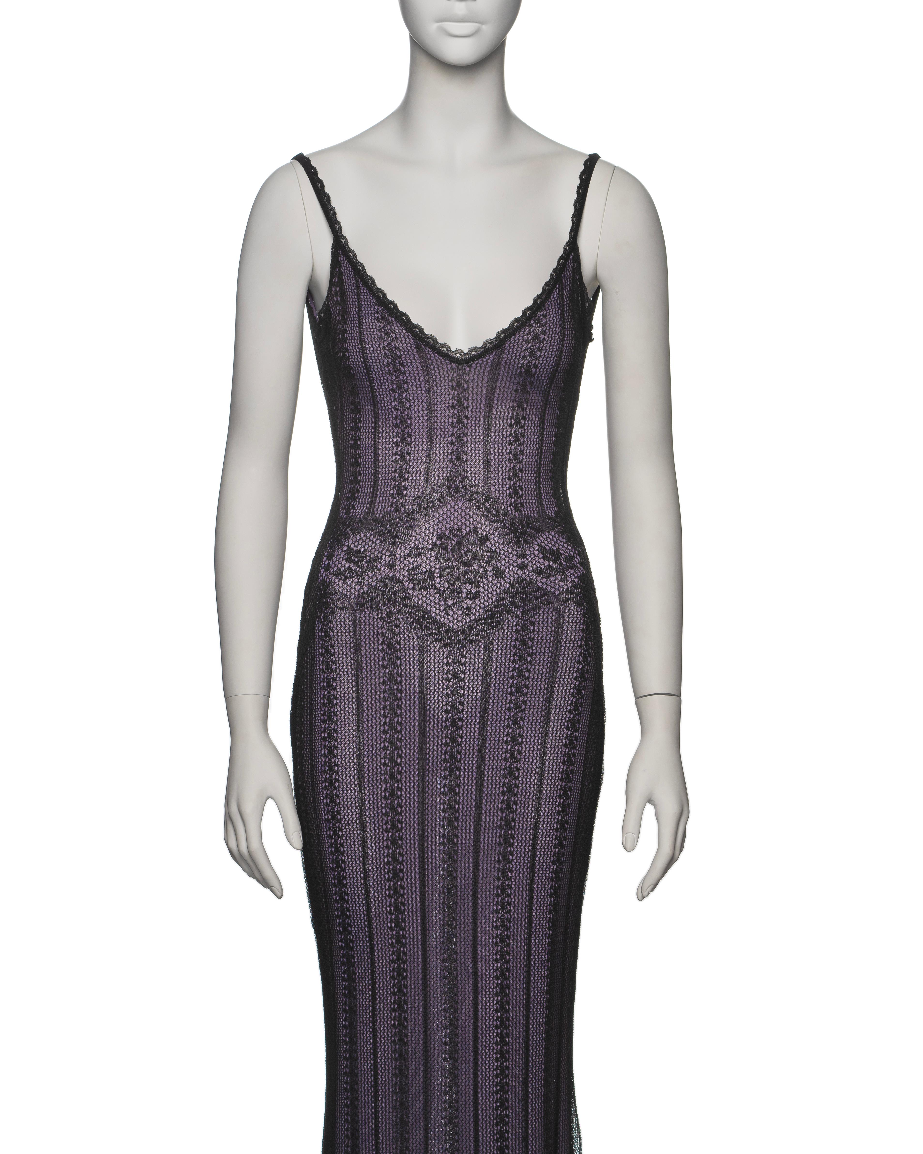 Christian Dior by John Galliano Black and Lavender Knit Lace Maxi Dress, FW 1998 In Excellent Condition In London, GB