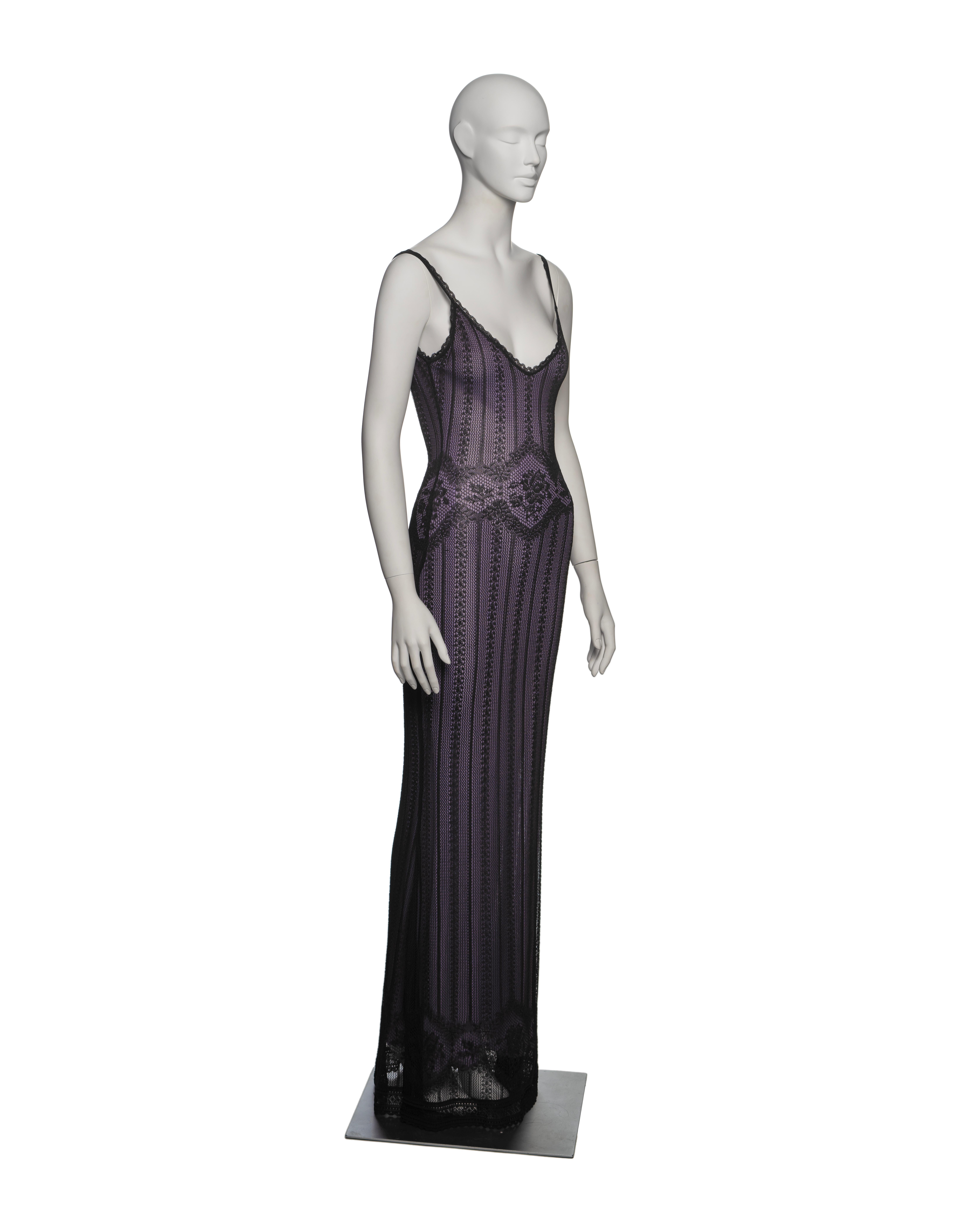 Christian Dior by John Galliano Black and Lavender Knit Lace Maxi Dress, FW 1998 1