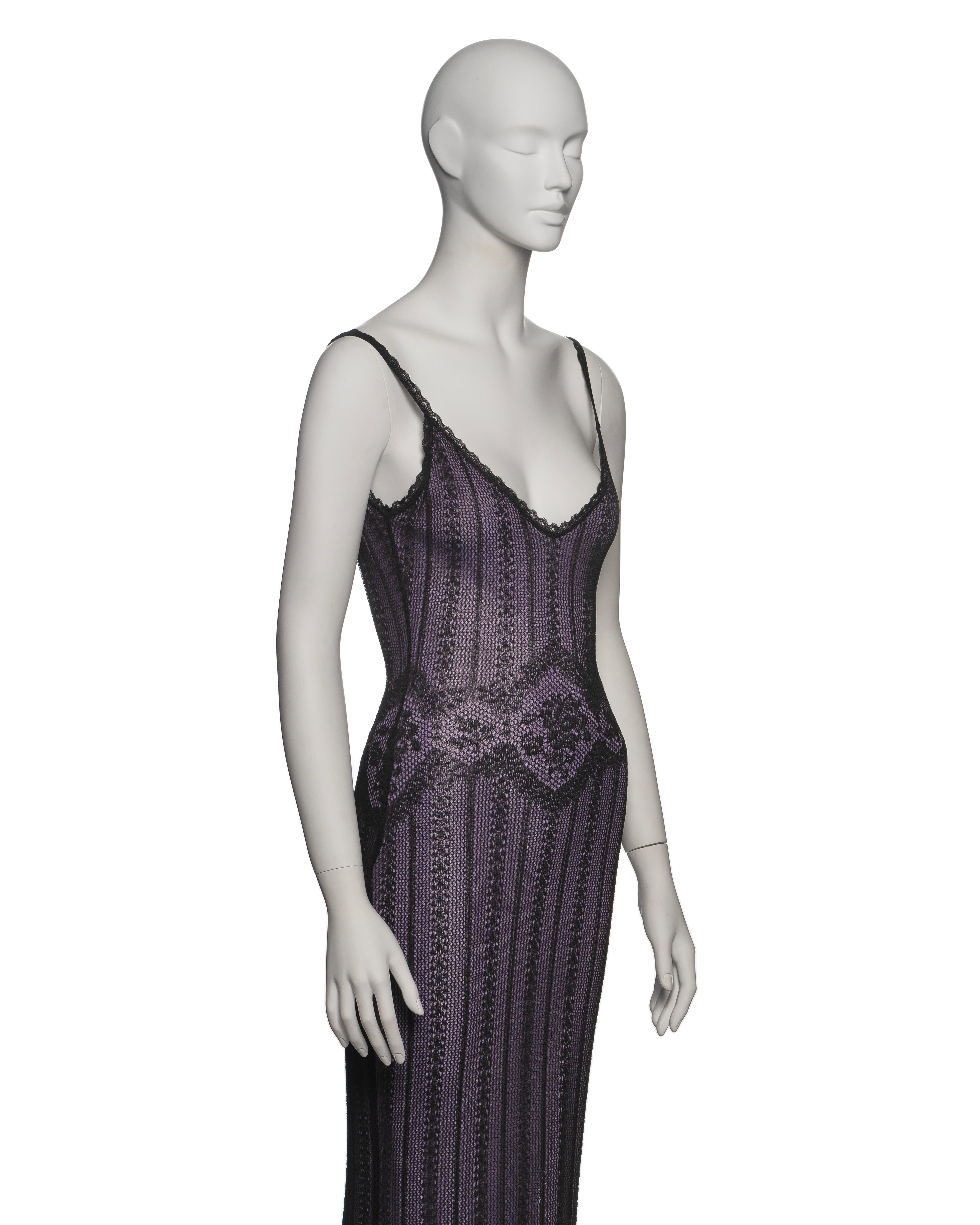 Christian Dior by John Galliano Black and Lavender Knit Lace Maxi Dress, FW 1998 2