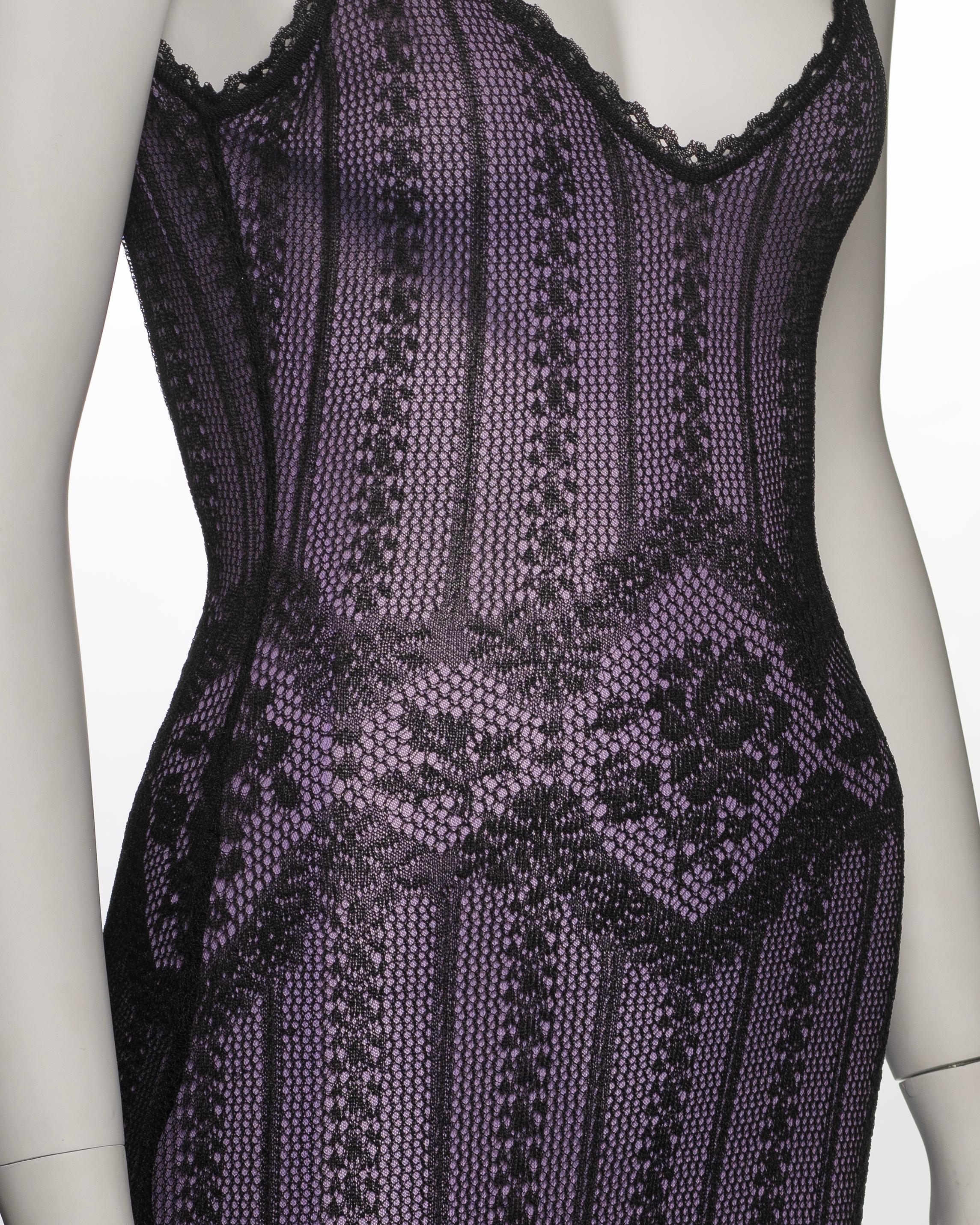 Christian Dior by John Galliano Black and Lavender Knit Lace Maxi Dress, FW 1998 3