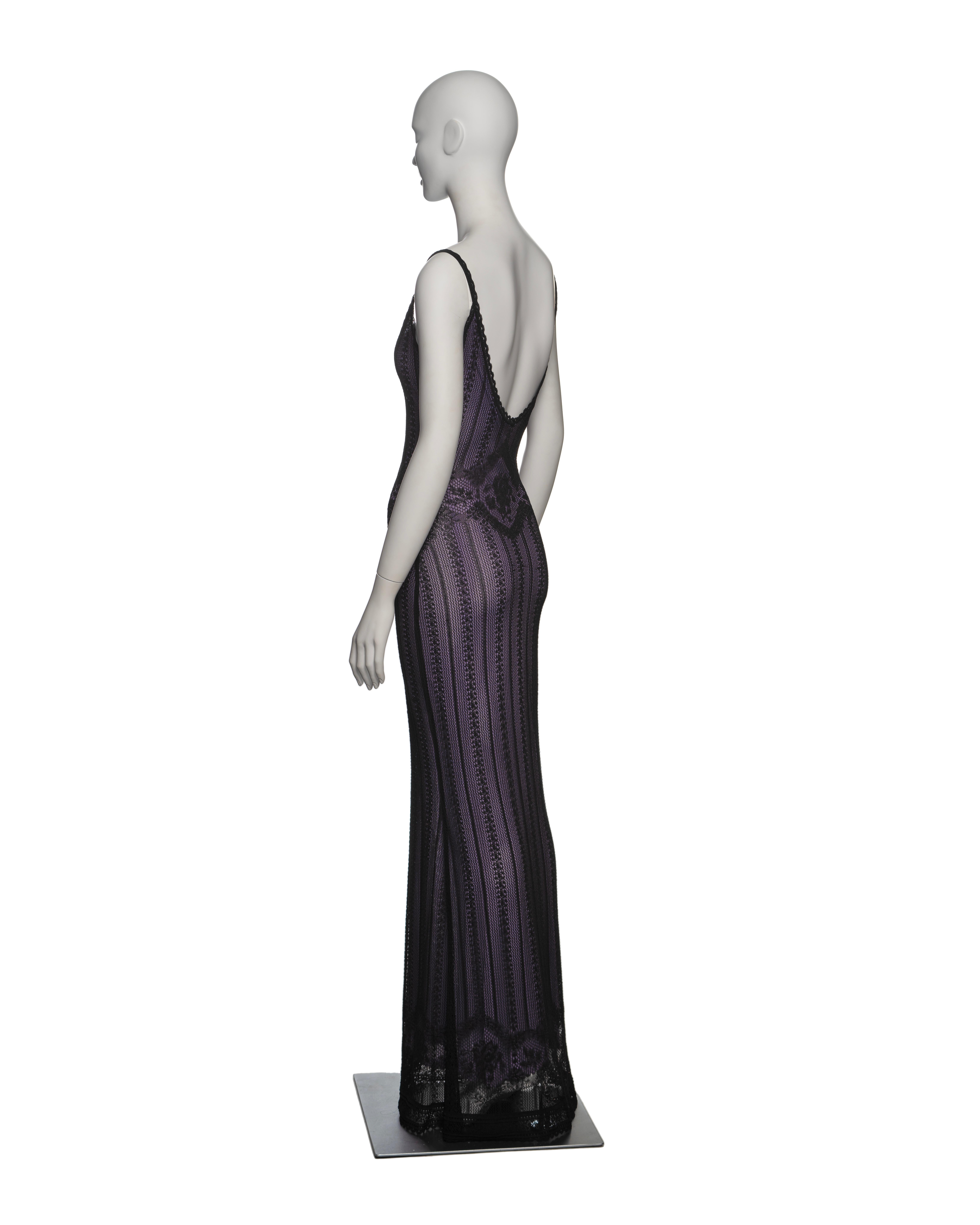 Christian Dior by John Galliano Black and Lavender Knit Lace Maxi Dress, FW 1998 4