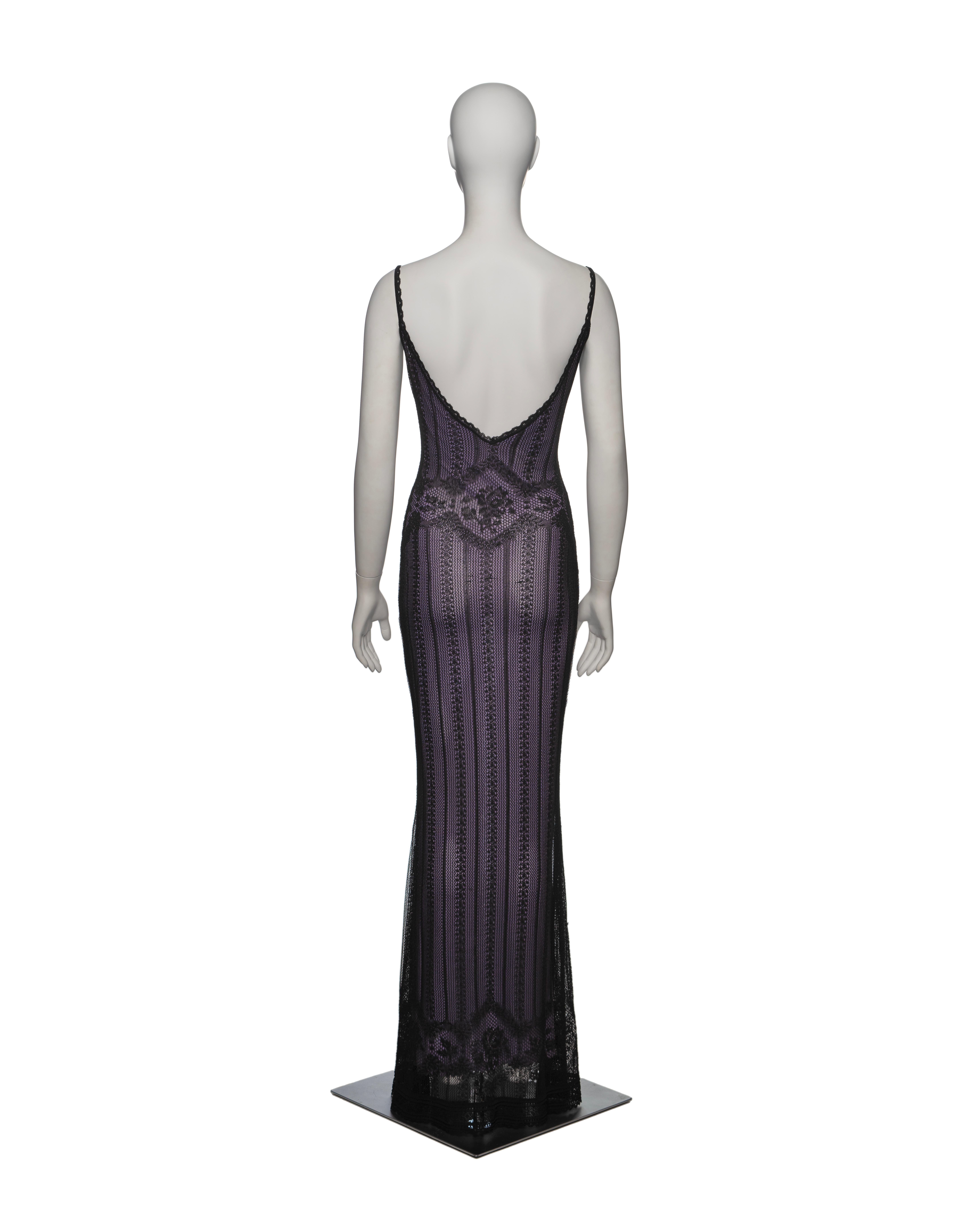 Christian Dior by John Galliano Black and Lavender Knit Lace Maxi Dress, FW 1998 5