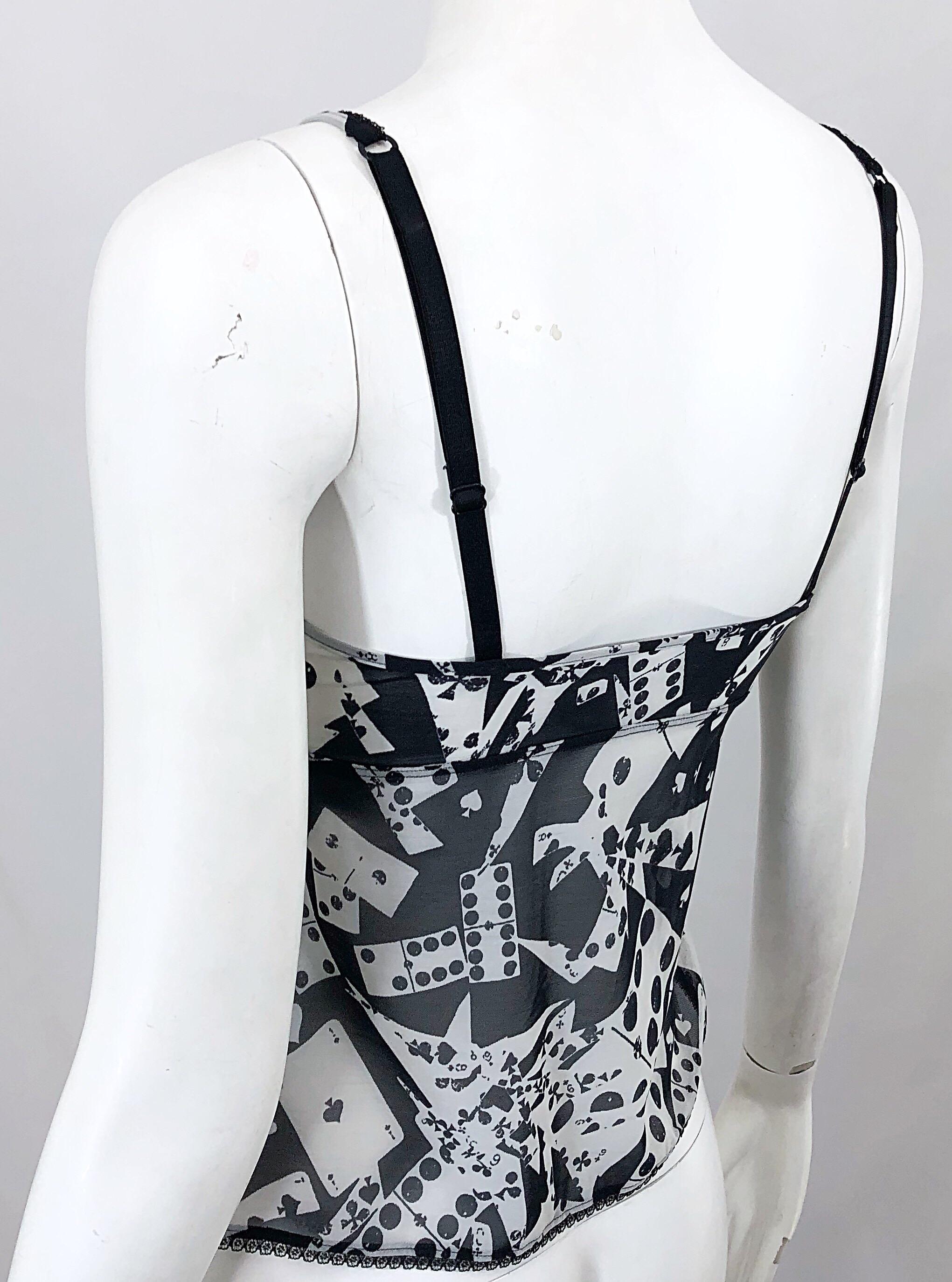 Christian Dior John Galliano Fall 2001 Black White Novelty Domino Print Cami Top For Sale 6