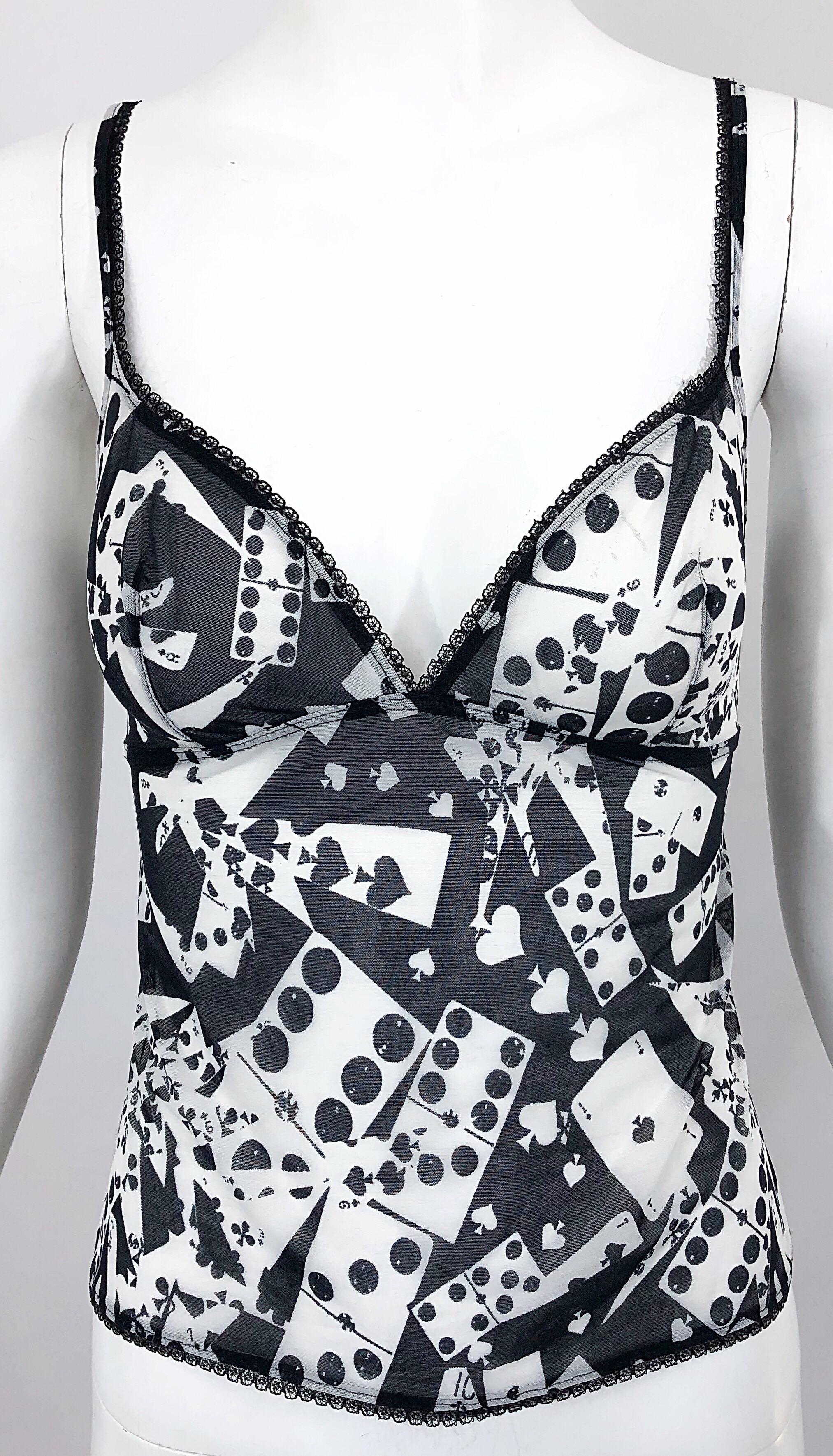 Christian Dior John Galliano Fall 2001 Black White Novelty Domino Print Cami Top For Sale 8