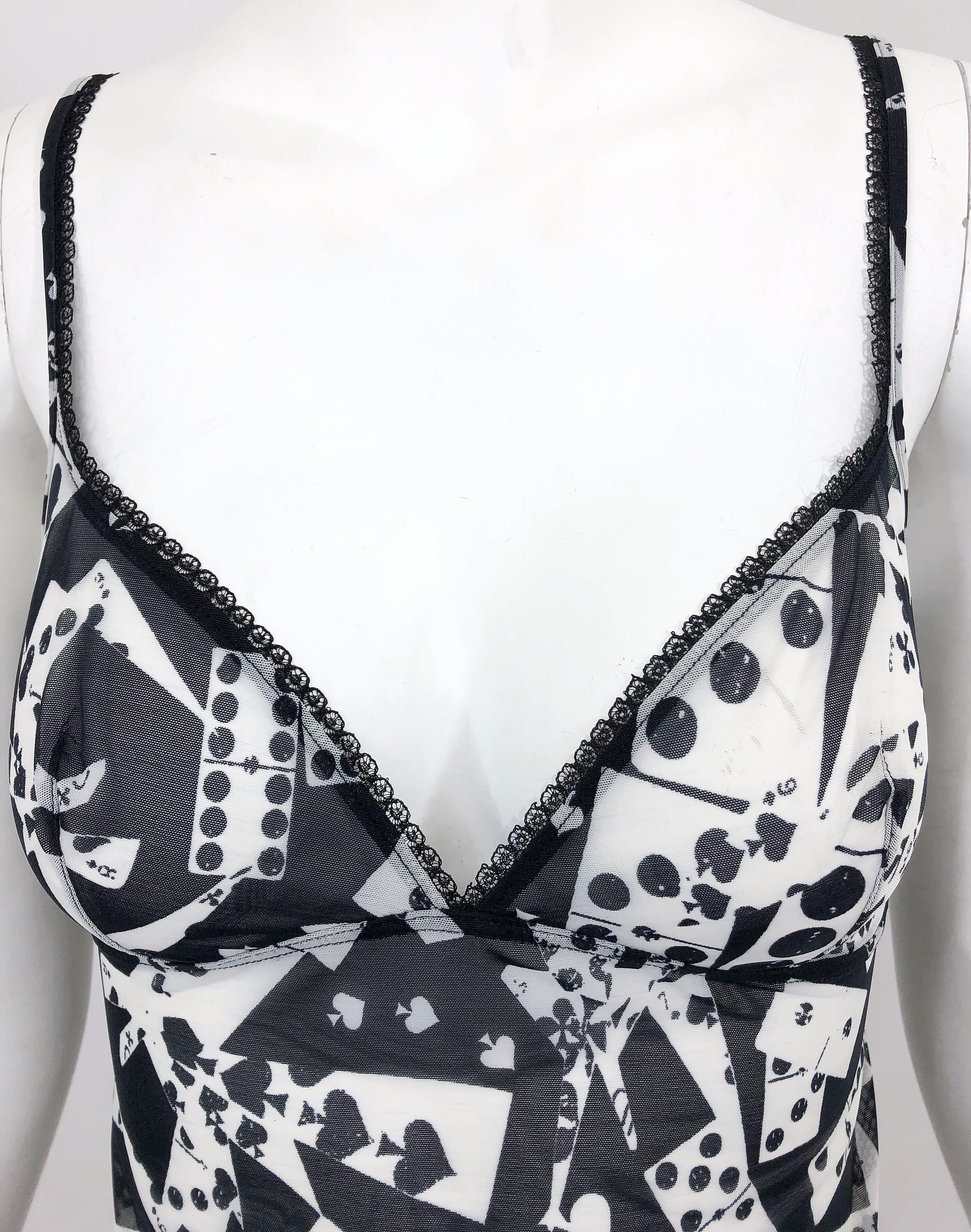 Christian Dior John Galliano Fall 2001 Black White Novelty Domino Print Cami Top In Excellent Condition For Sale In San Diego, CA
