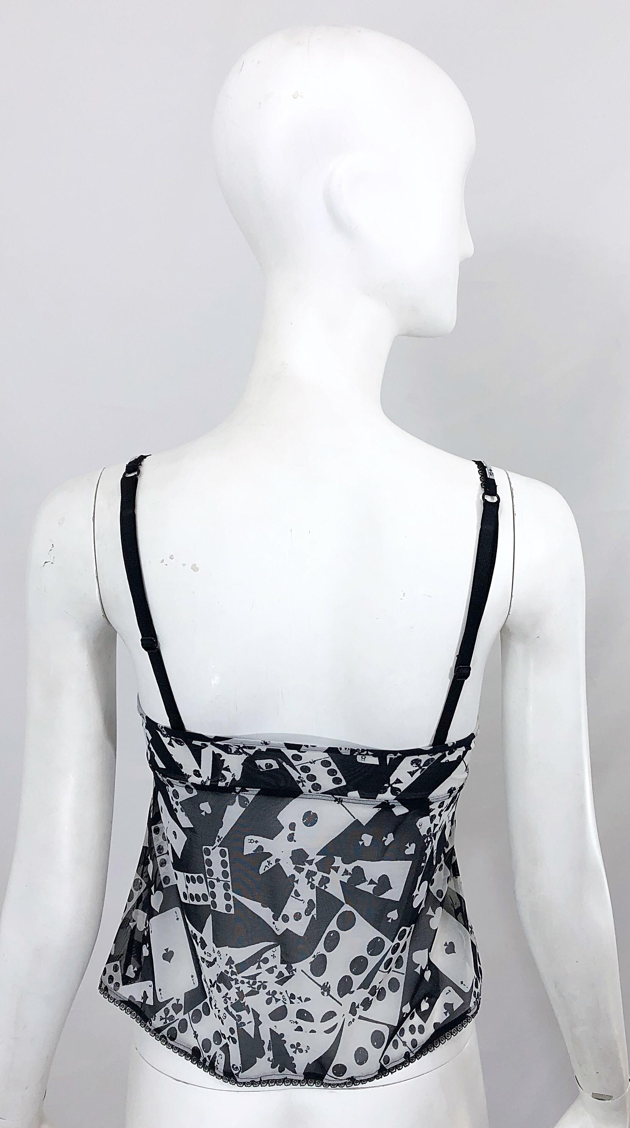 Women's Christian Dior John Galliano Fall 2001 Black White Novelty Domino Print Cami Top For Sale